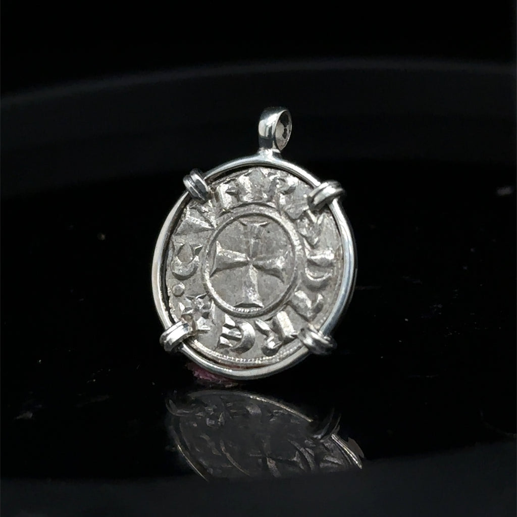 12th century Italian Christian crusader coin in sterling silver pendant