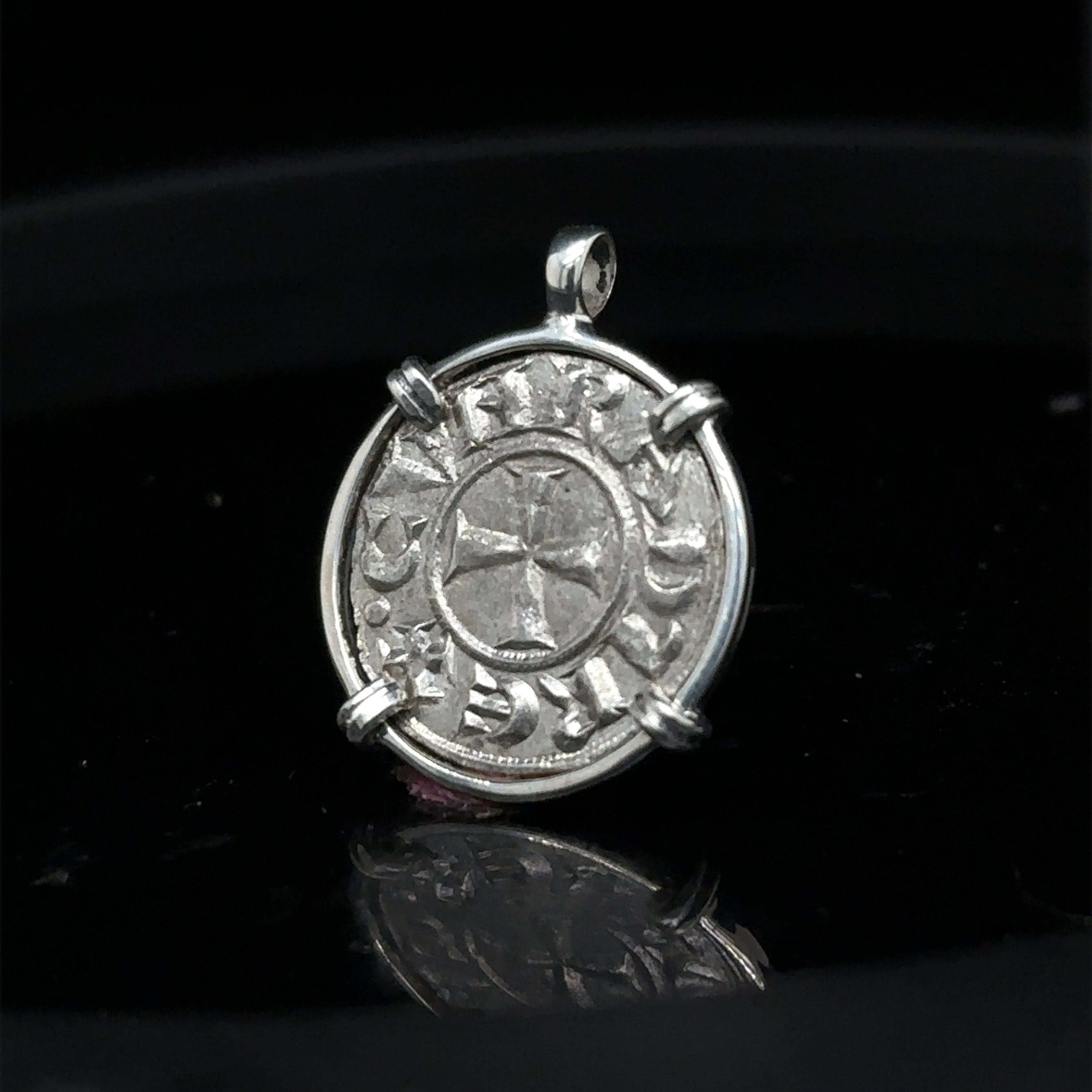 12th century Italian Christian crusader coin in sterling silver pendant