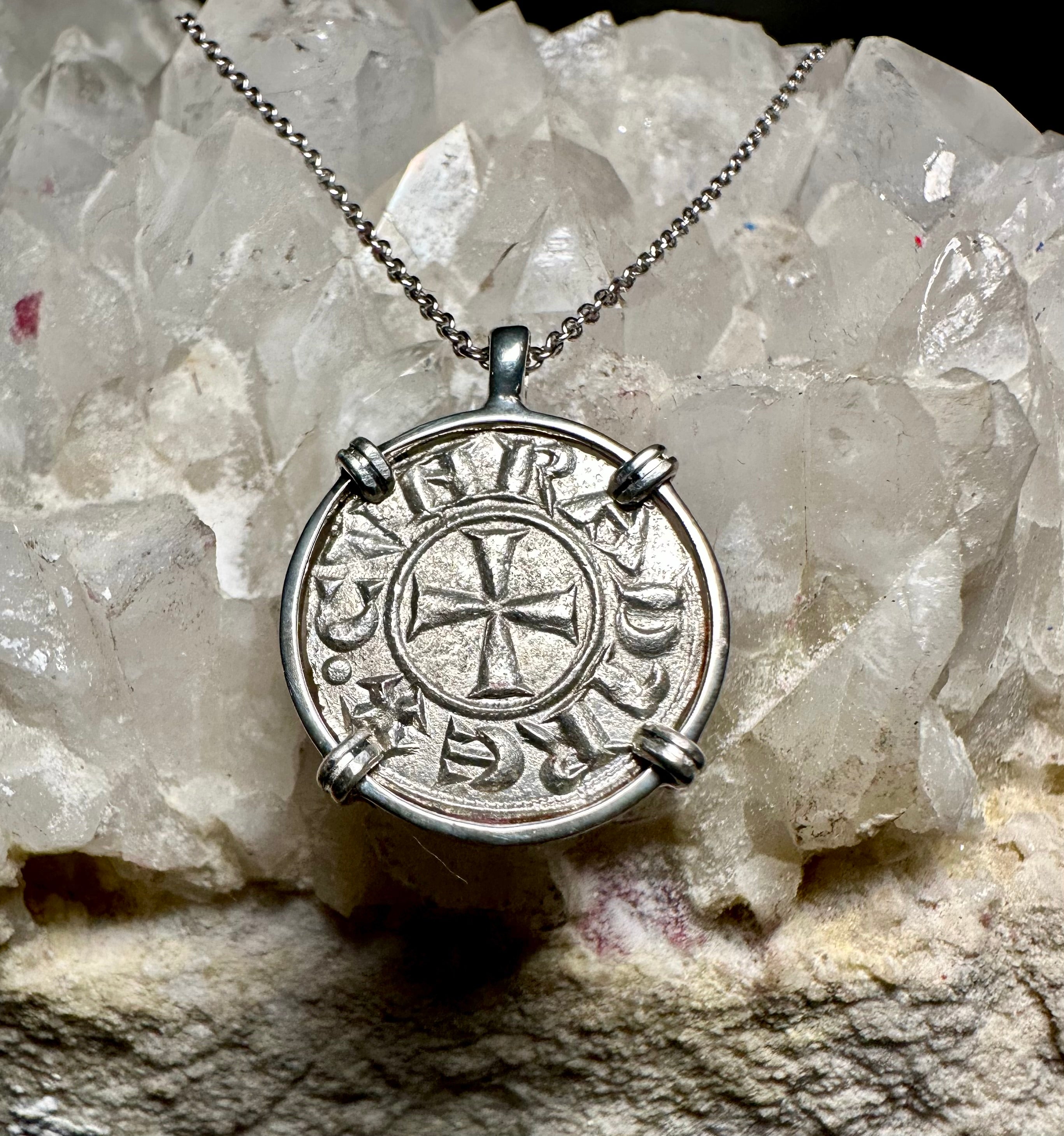 12th century Italian Christian crusader coin in sterling silver pendant