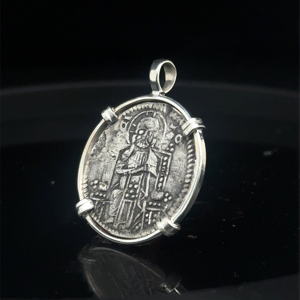 Medieval Jesus Christ and St Mark Italian silver coin in sterling silver