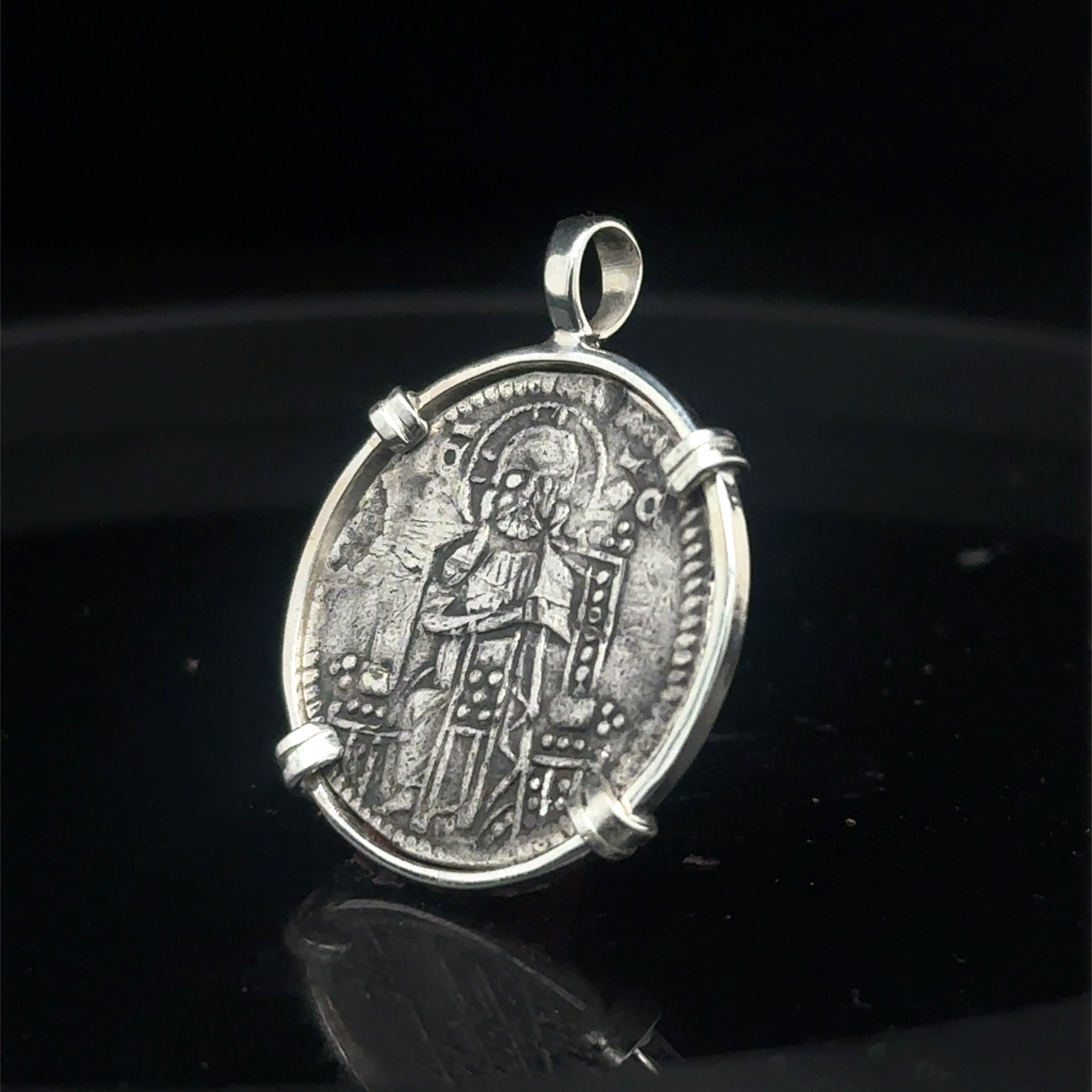 Medieval Jesus Christ and St Mark Italian silver coin in sterling silver