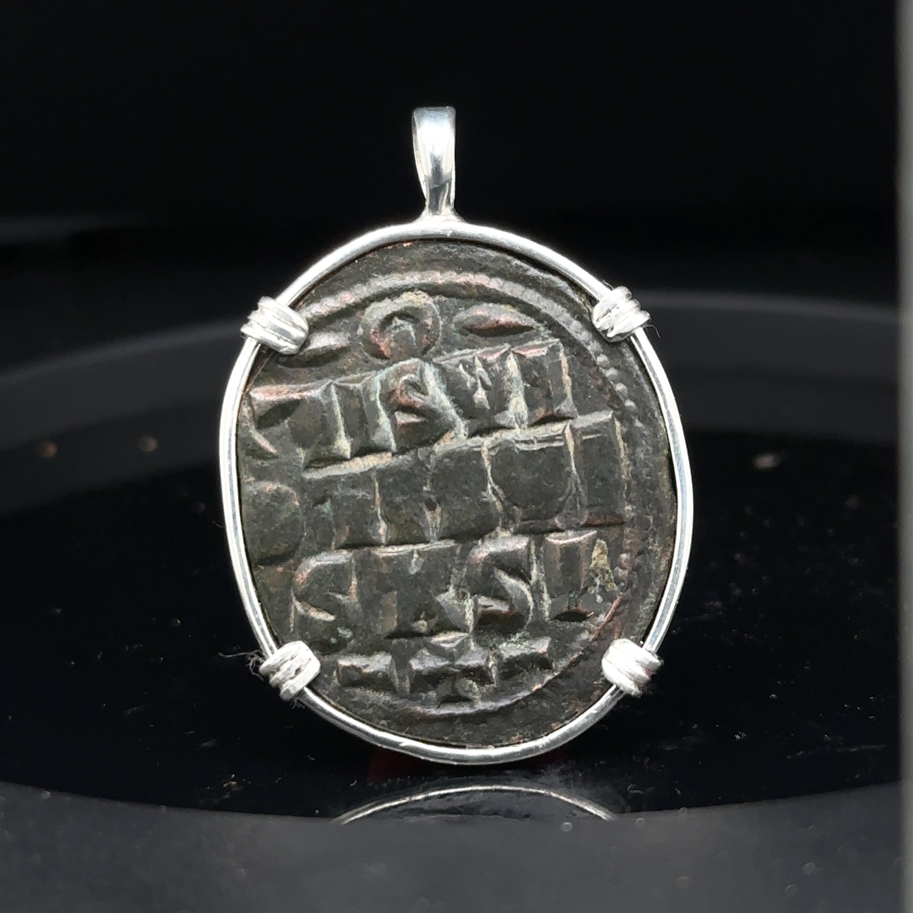 Ancient Byzantine Christ coin in sterling silver pendant “Christ king of Kings” inscription