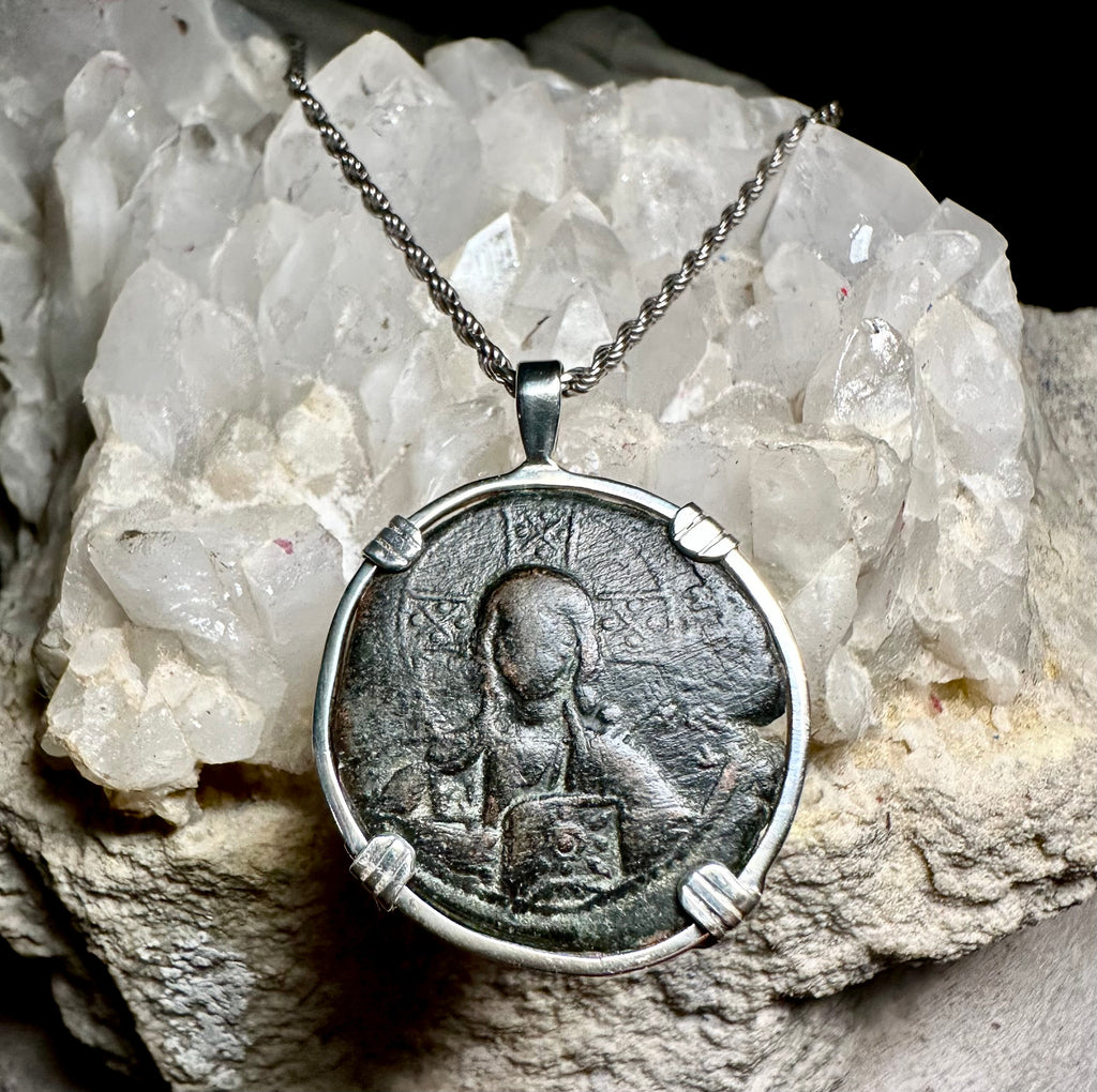 Byzantine Jesus Christ “Jesus Christ King of kings” inscription coin in sterling silver pendant