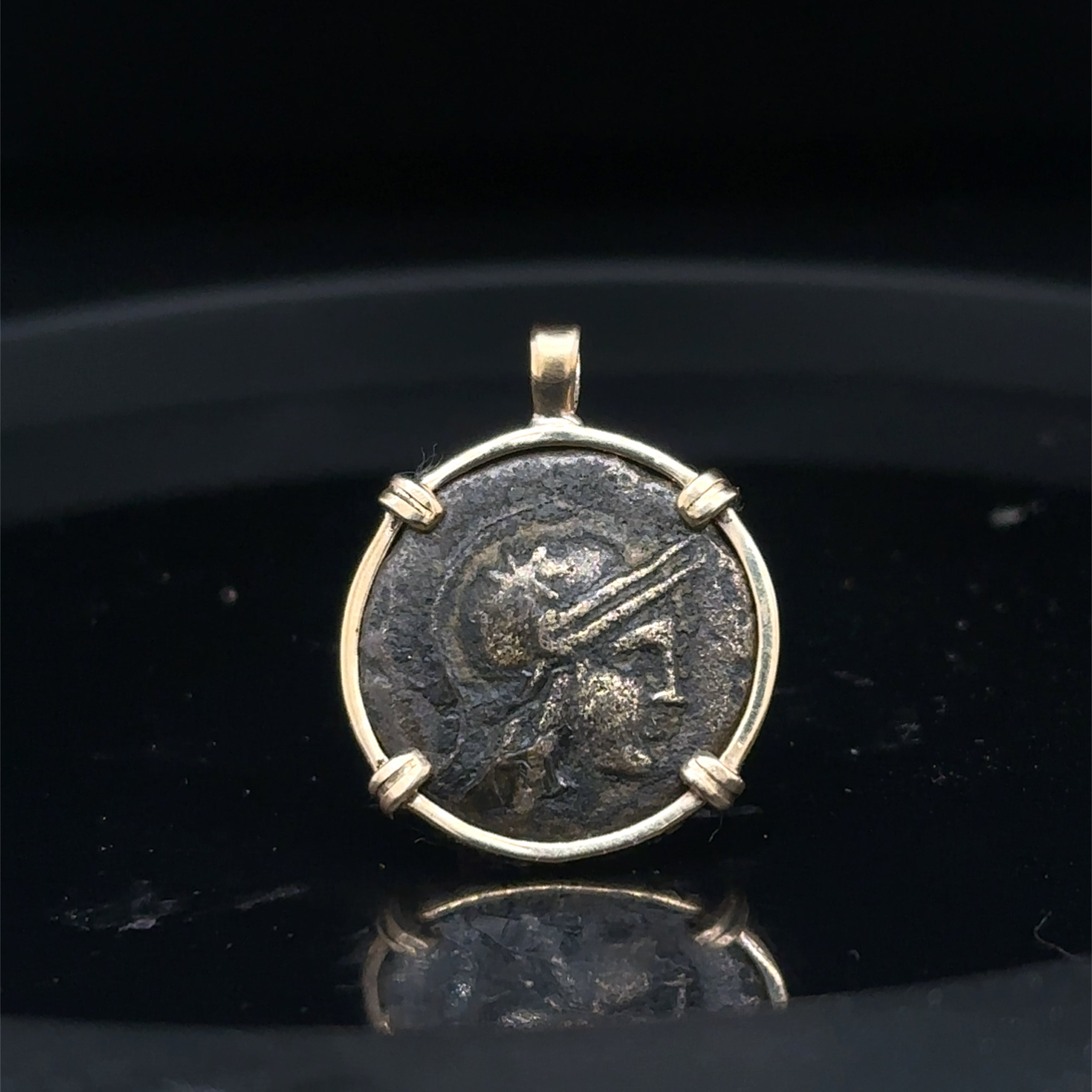 Ancient Greek Athena and Owl coin in 14k yellow gold filled pendant