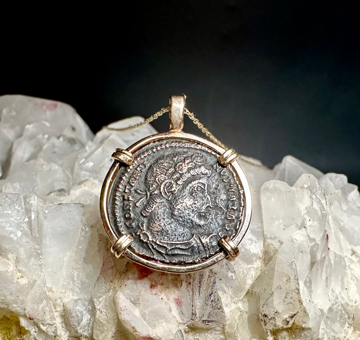 Ancient Roman Constantine The Great Coin in 14k Yellow Gold Filled Pendant