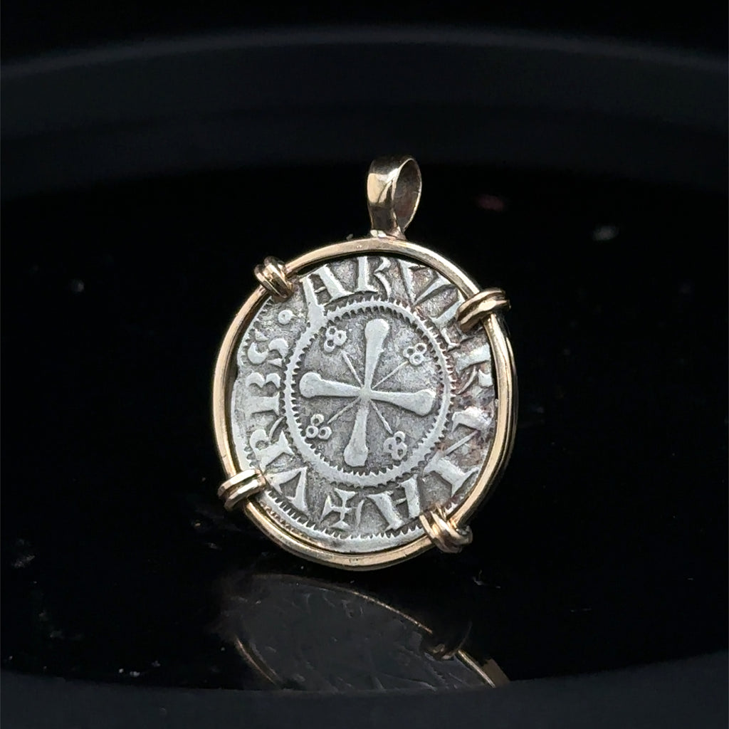 12th Century French Virgin Mary Christian Crusader Coin in 14k yellow gold filled pendant