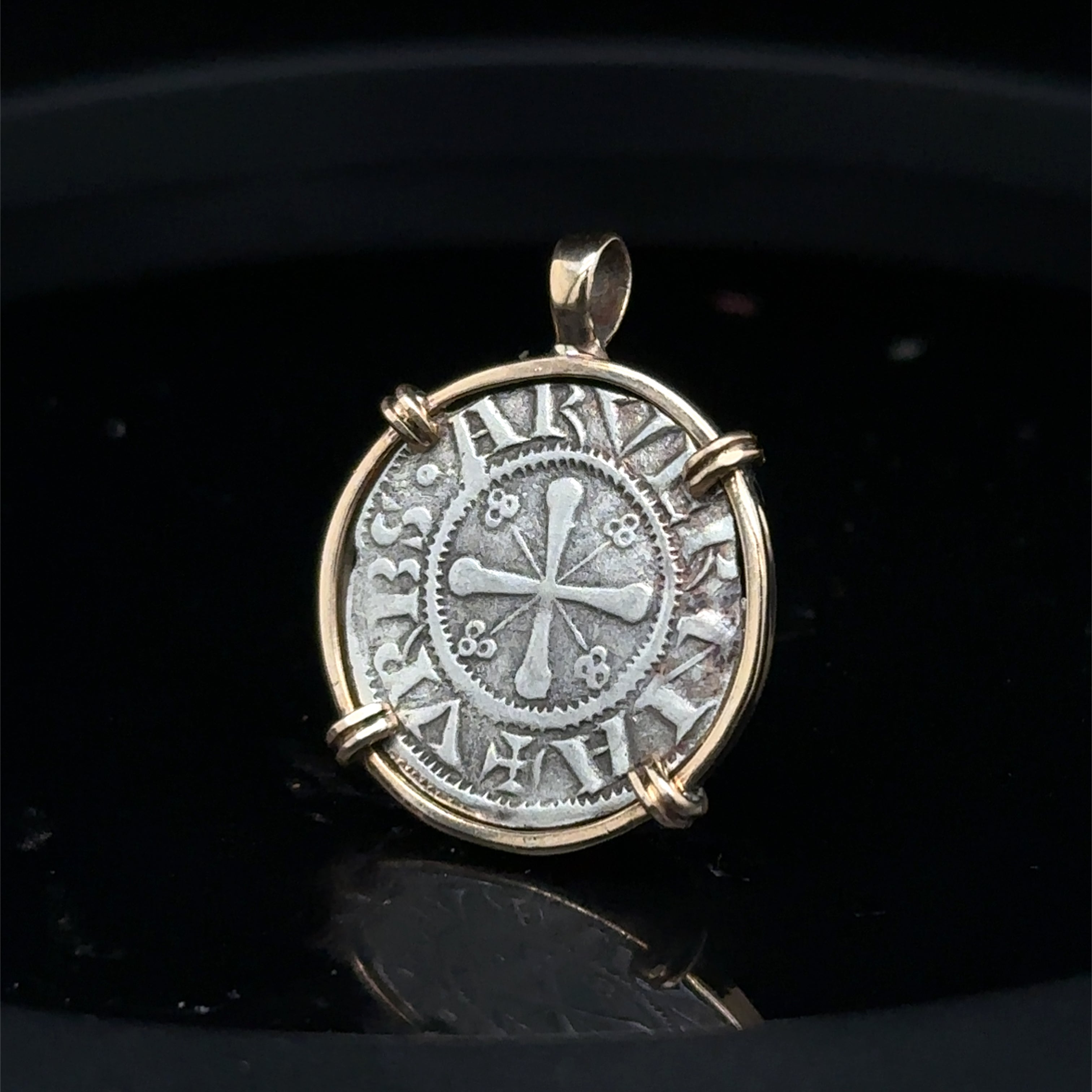 12th Century French Virgin Mary Christian Crusader Coin in 14k yellow gold filled pendant