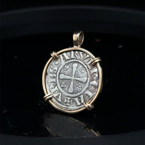 12th Century French Virgin Mary Christian Crusader Coin in 14k yellow gold filled pendant