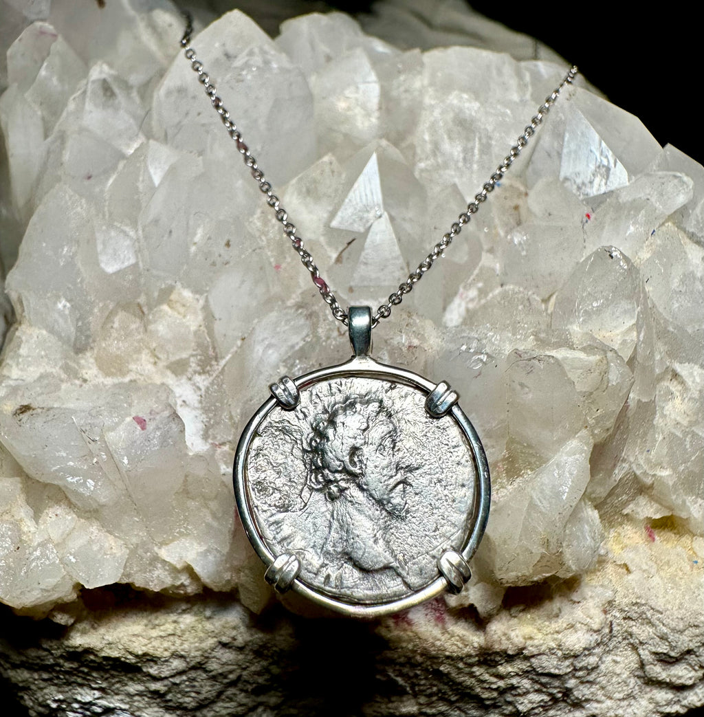 Ancient Roman Marcus Aurelius Denarius in sterling silver pendant