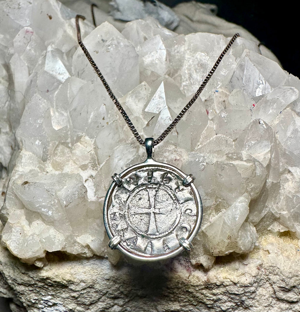 Medieval 12th century Templar Christian Crusades coin in Sterling Silver Pendant