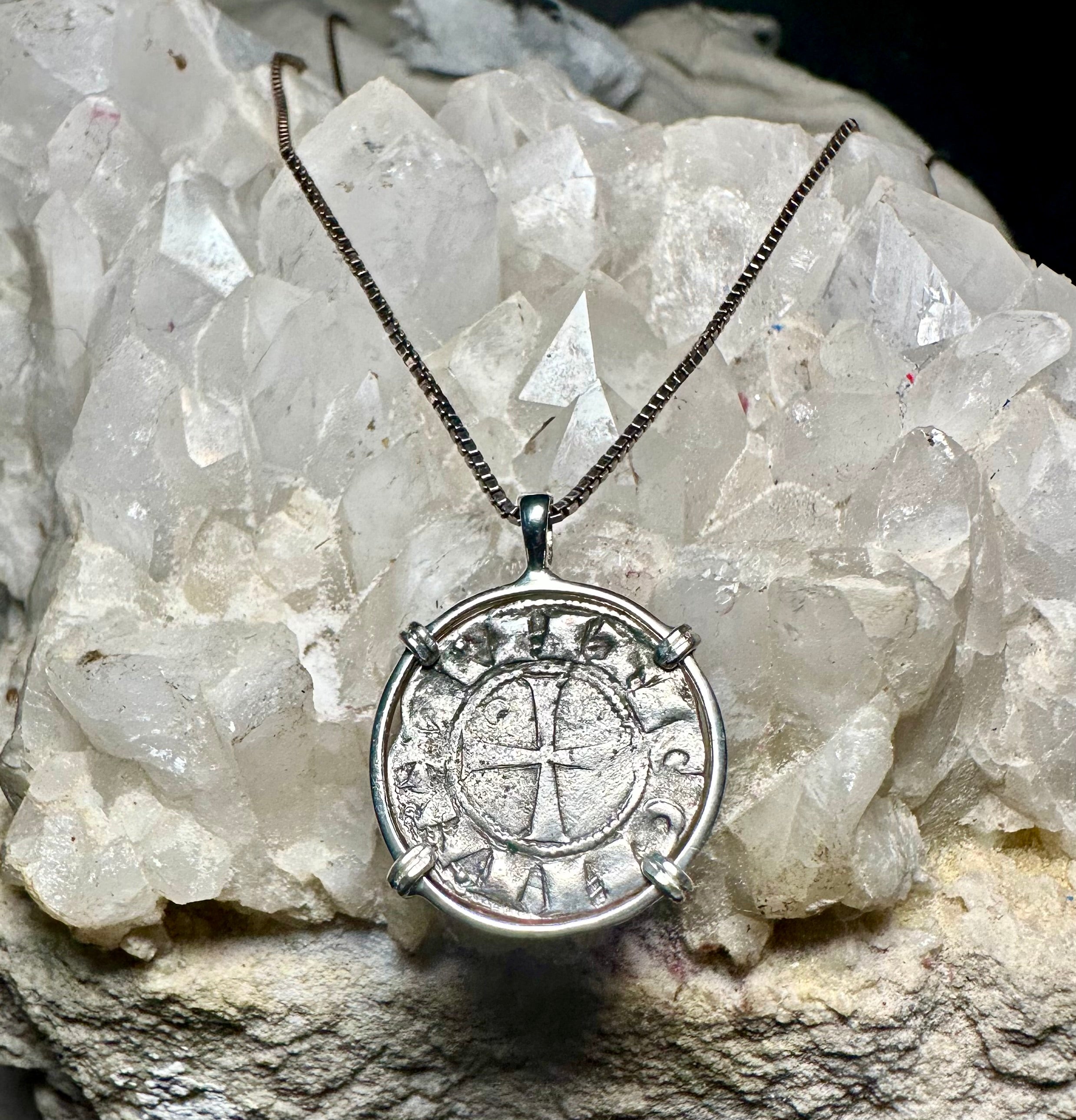 Medieval 12th century Templar Christian Crusades coin in Sterling Silver Pendant