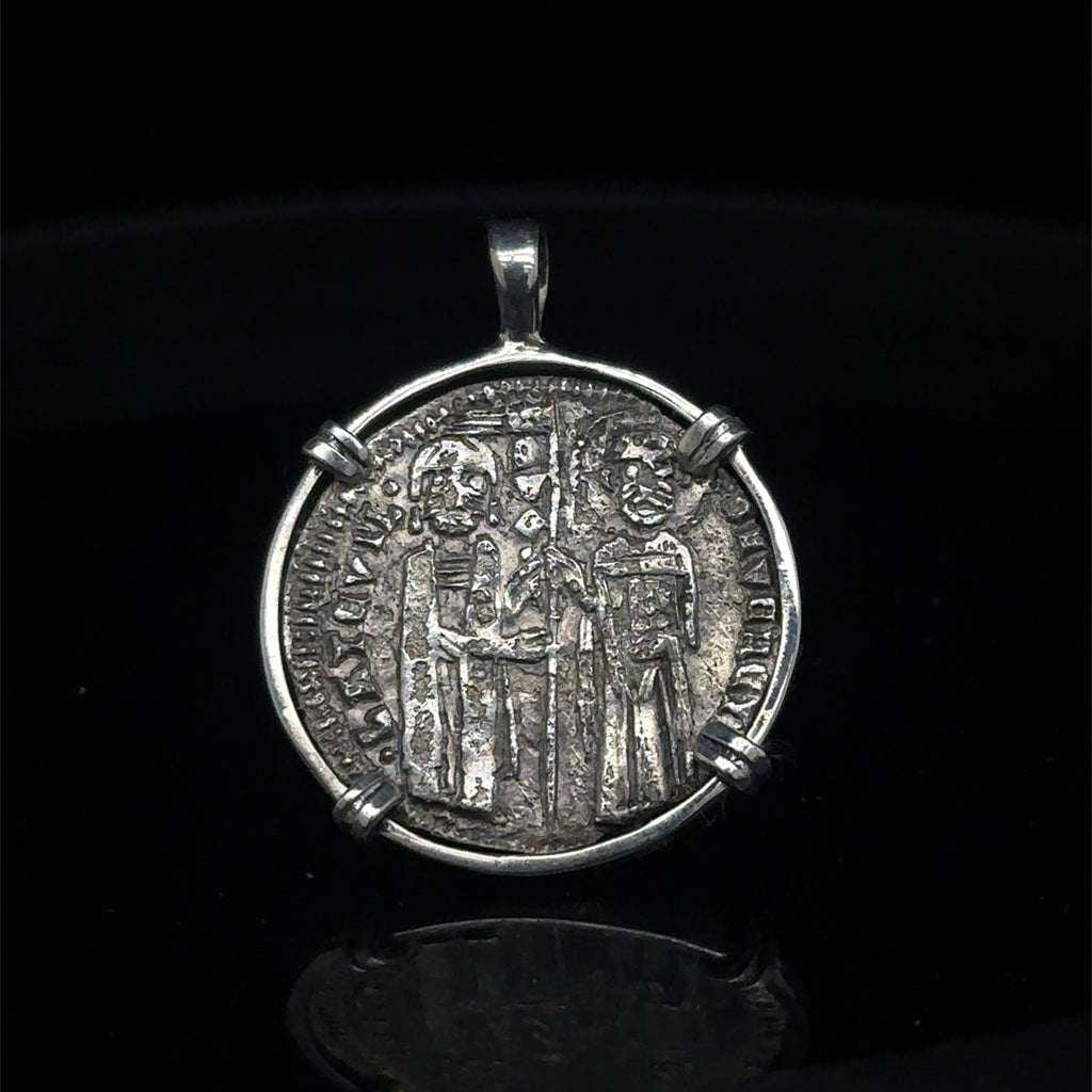 Genuine 14th Century Jesus Christ and St. Mark coin in hand made sterling silver