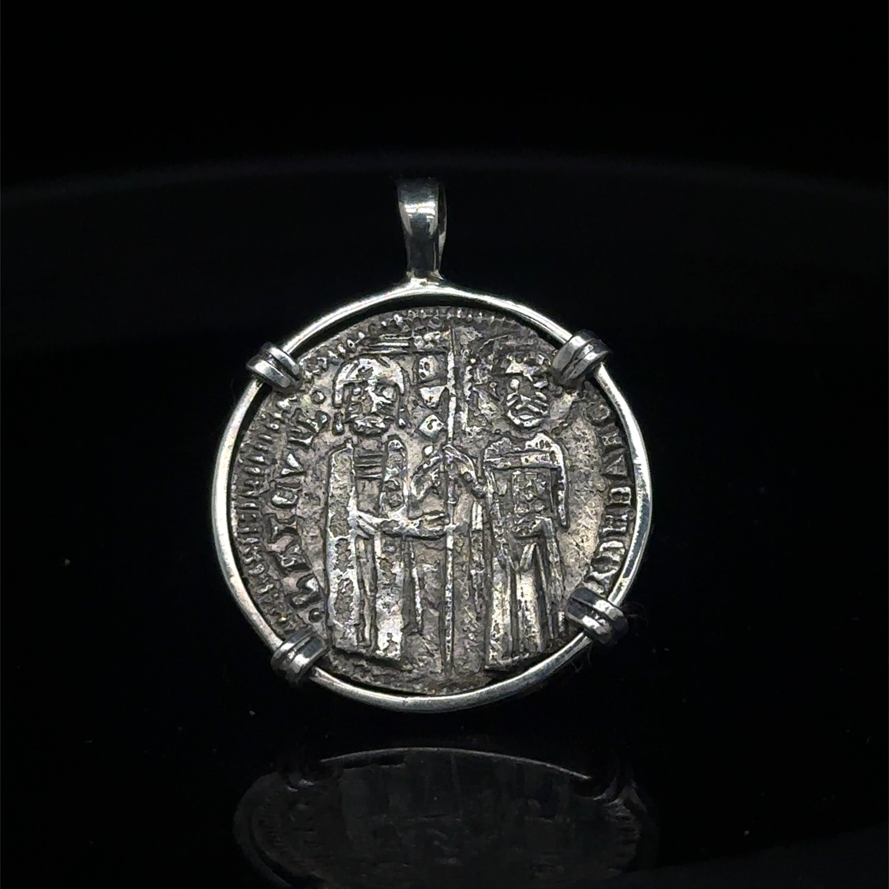 Genuine 14th Century Jesus Christ and St. Mark coin in hand made sterling silver