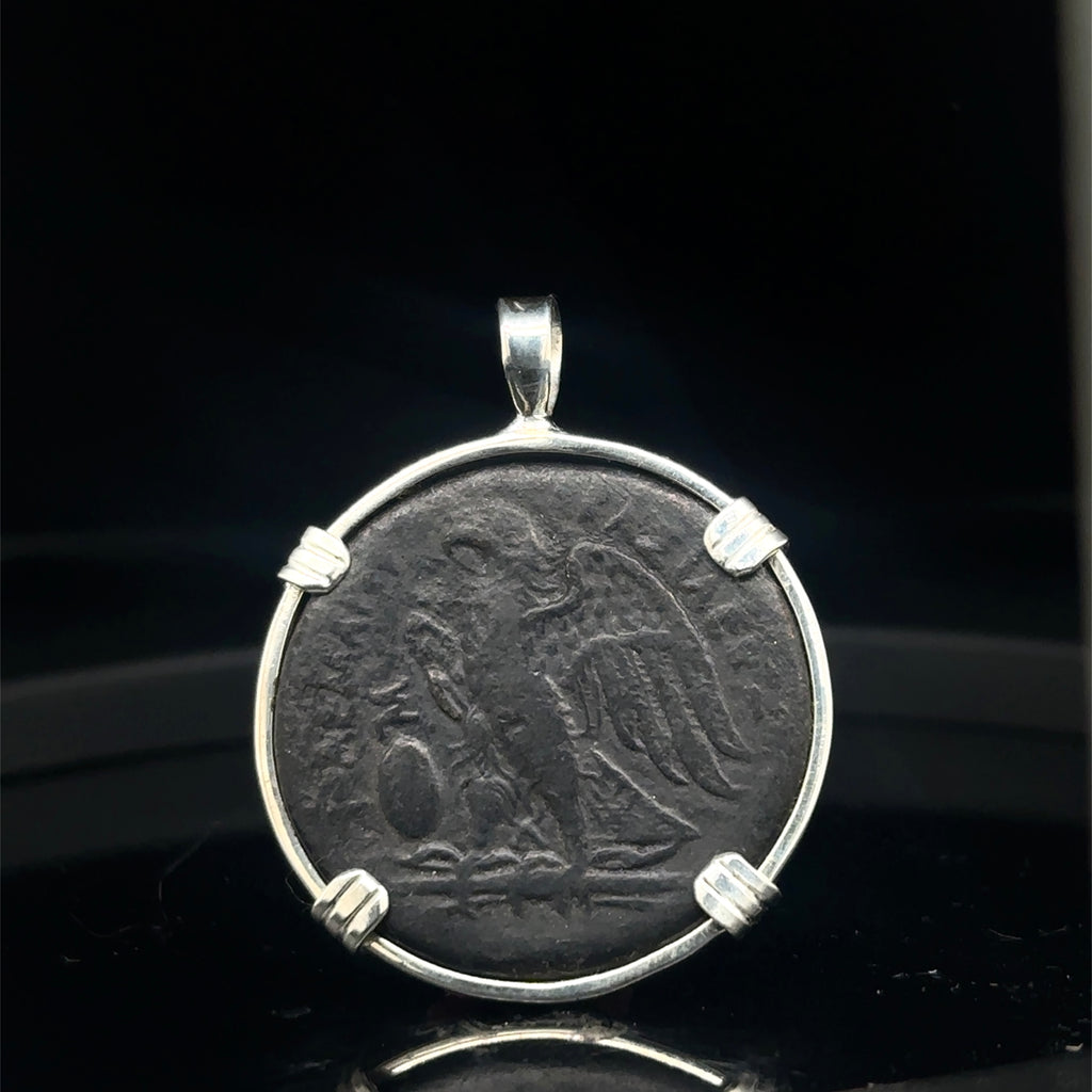 Ancient Egyptian Eagle and Zeus Ammon coin in sterling silver