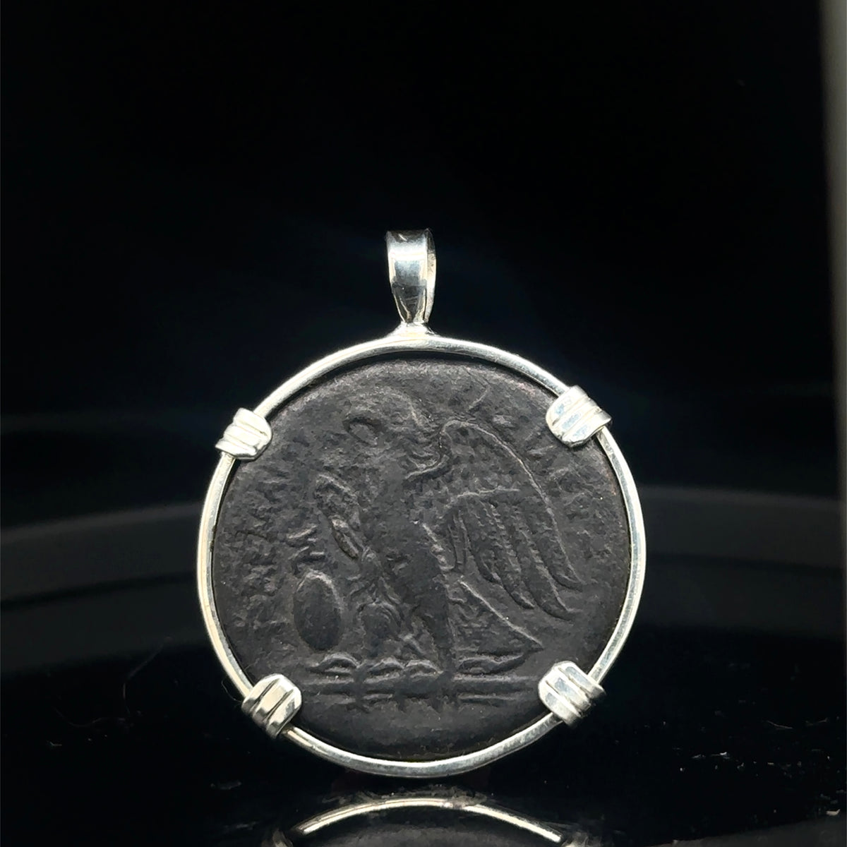 Ancient Egyptian Eagle and Zeus Ammon coin in sterling silver