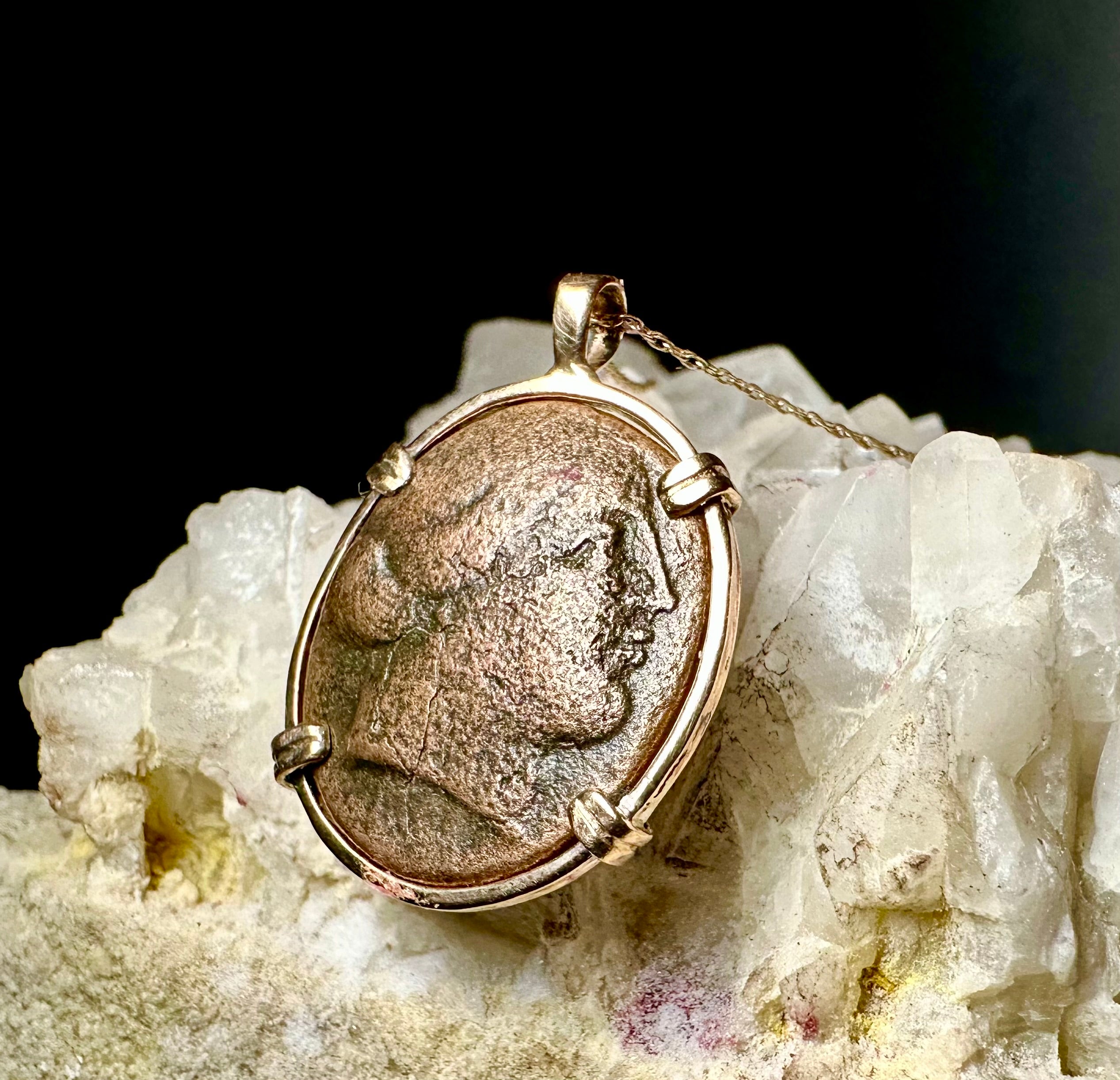 Ancient Greek Amazonian warrior and Horse coin in 14k yellow gold filled pendant