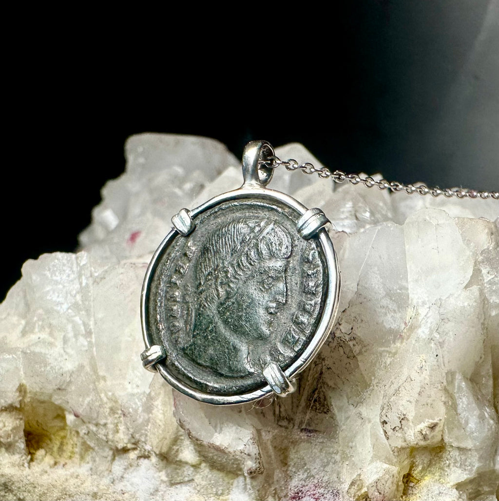 Ancient Roman Constantine the Great ancient Roman coin in sterling silver pendant