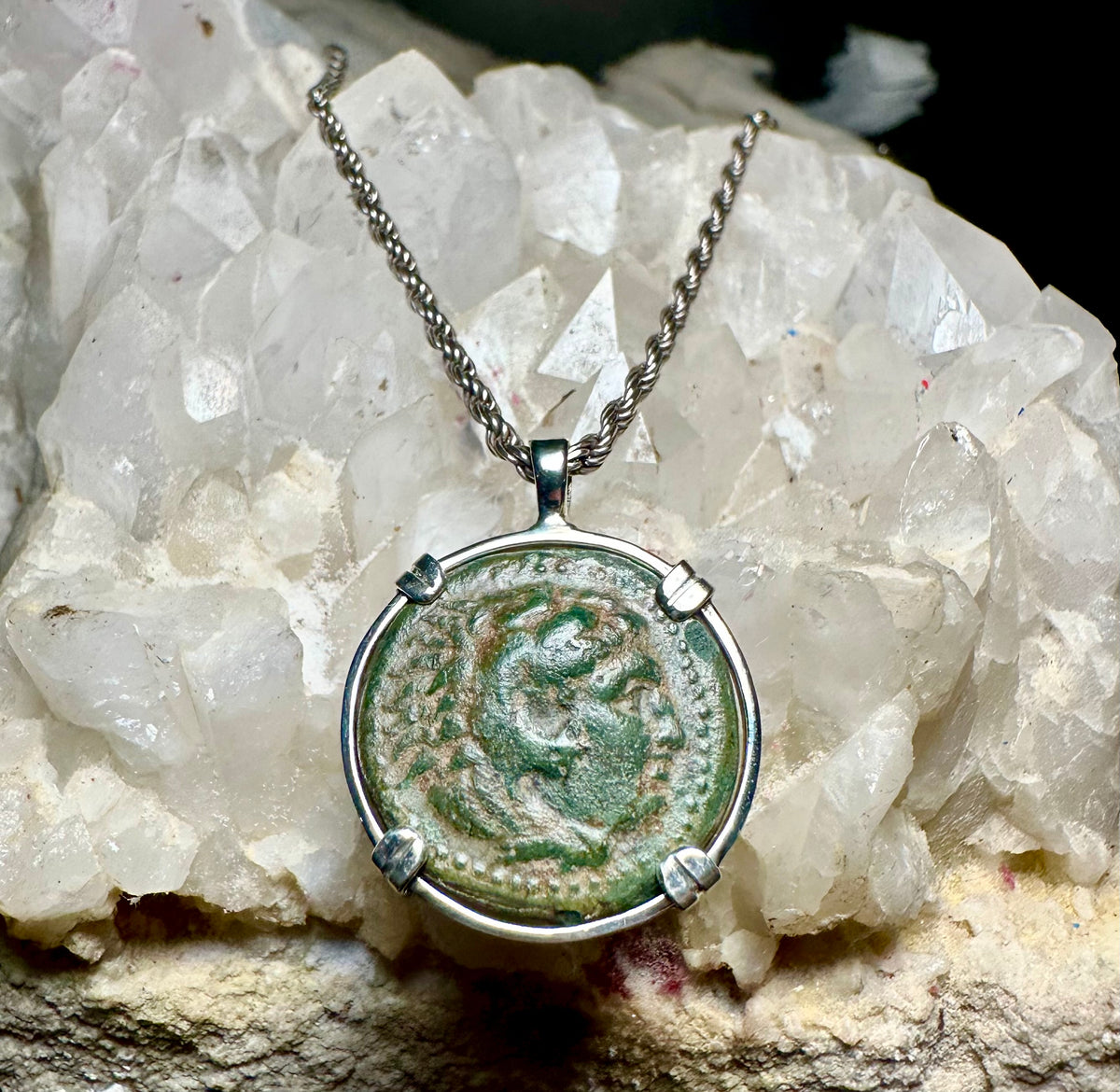 Ancient Greek Alexander The Great coin in sterling silver pendant