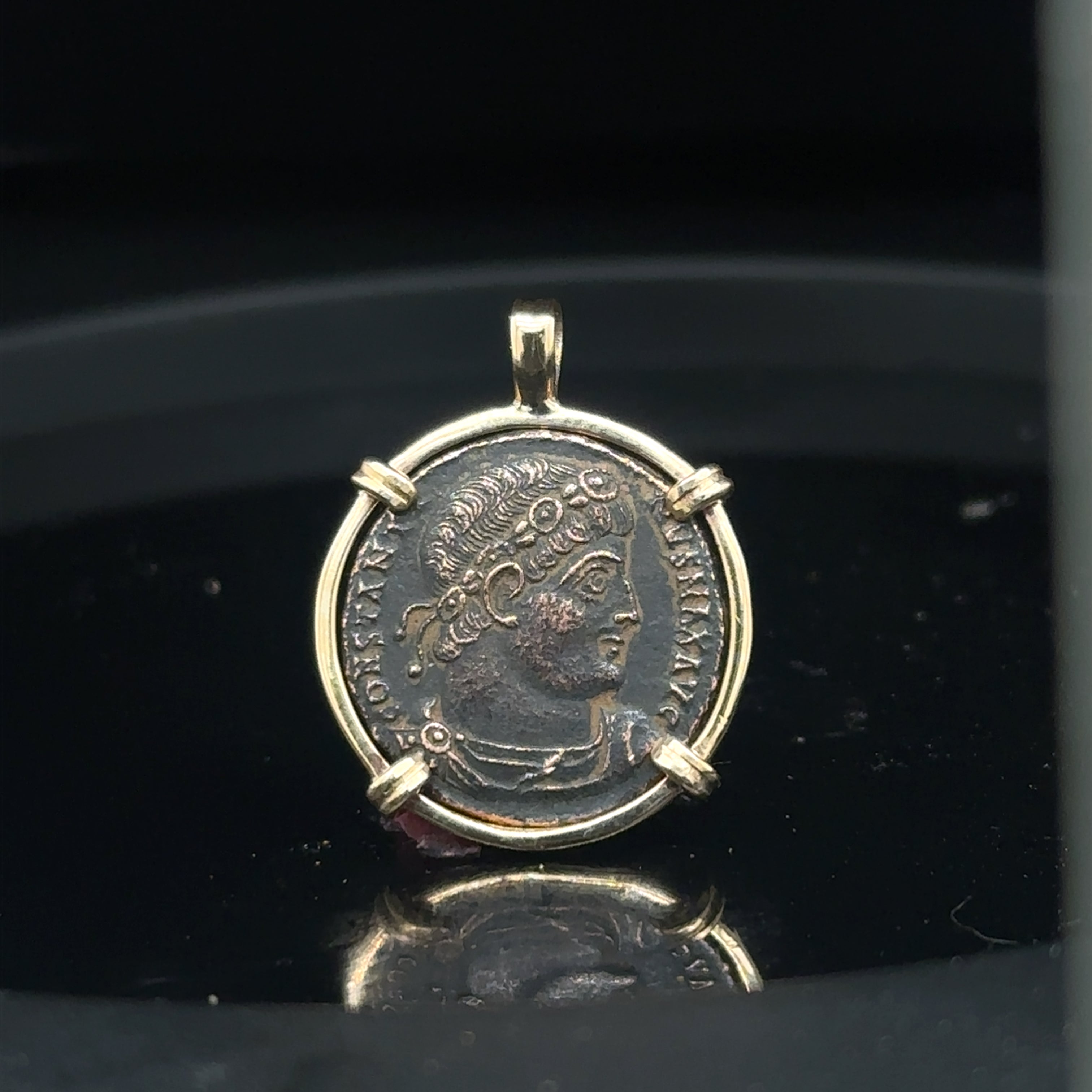 Ancient Roman Constantine The Great coin in 14k yellow gold filled pendant