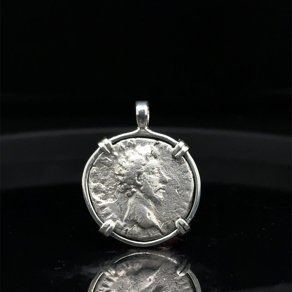 Ancient Roman Marcus Aurelius Denarius in sterling silver pendant