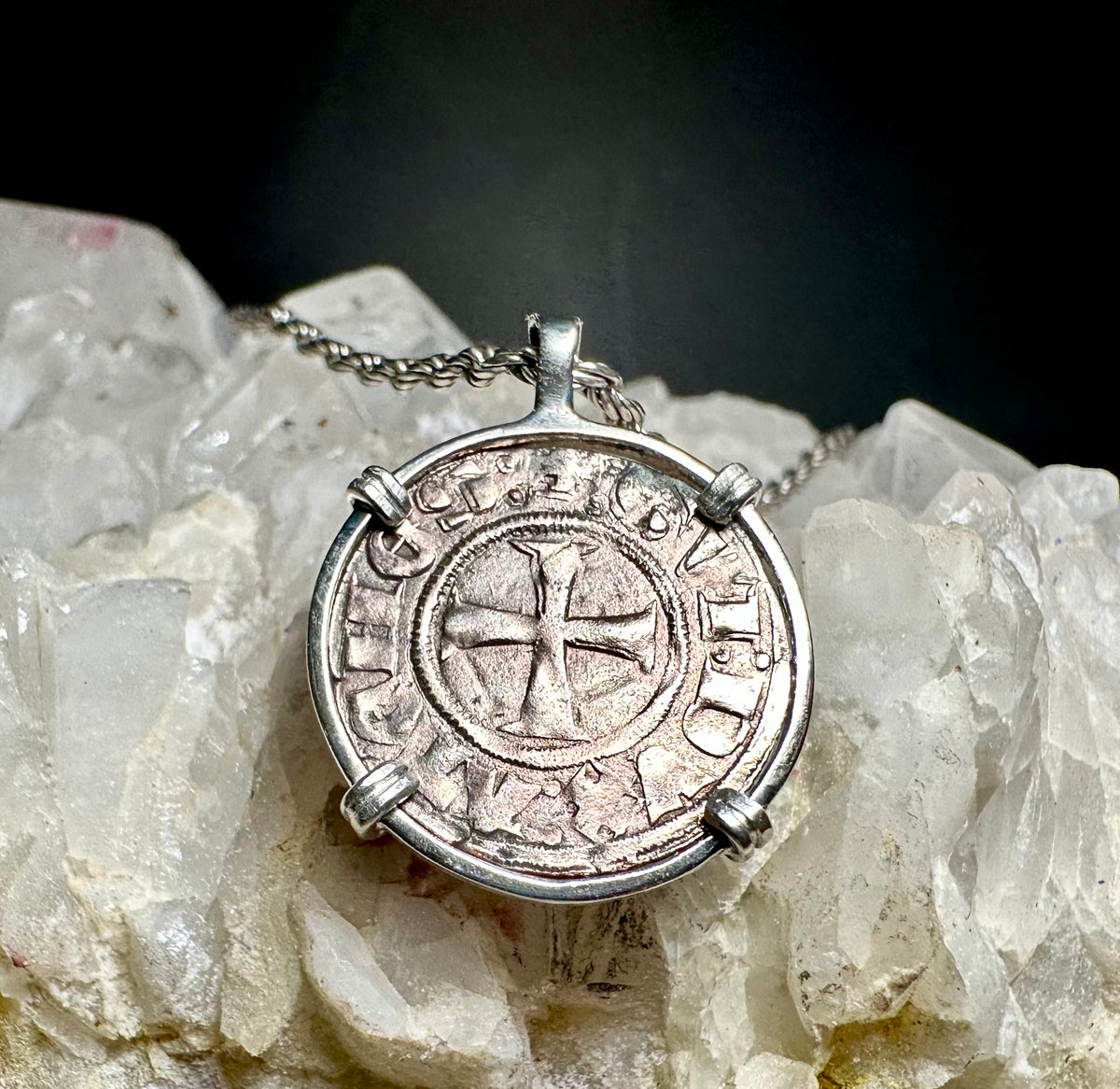 Medieval 13th century Christian Crusader Coin in sterling silver pendant