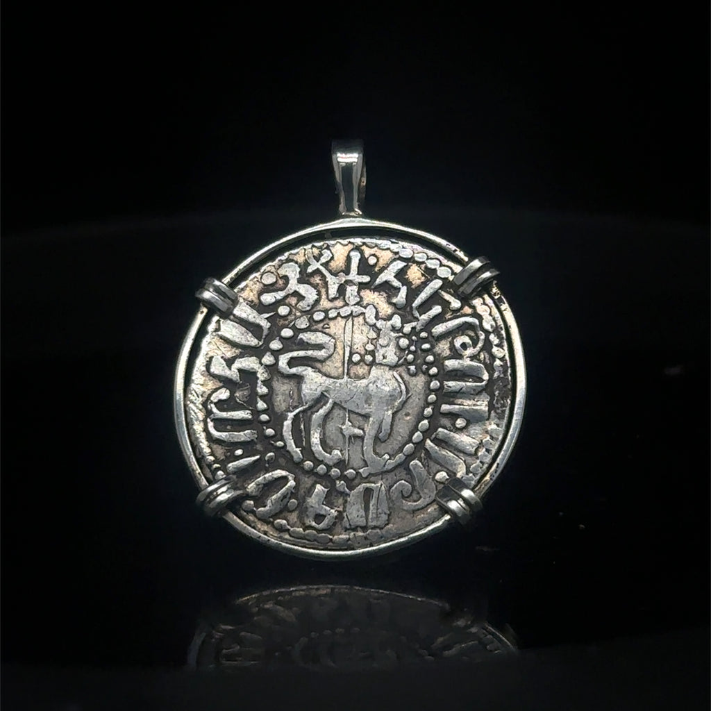 Medieval Christian lion and cross coin in sterling silver