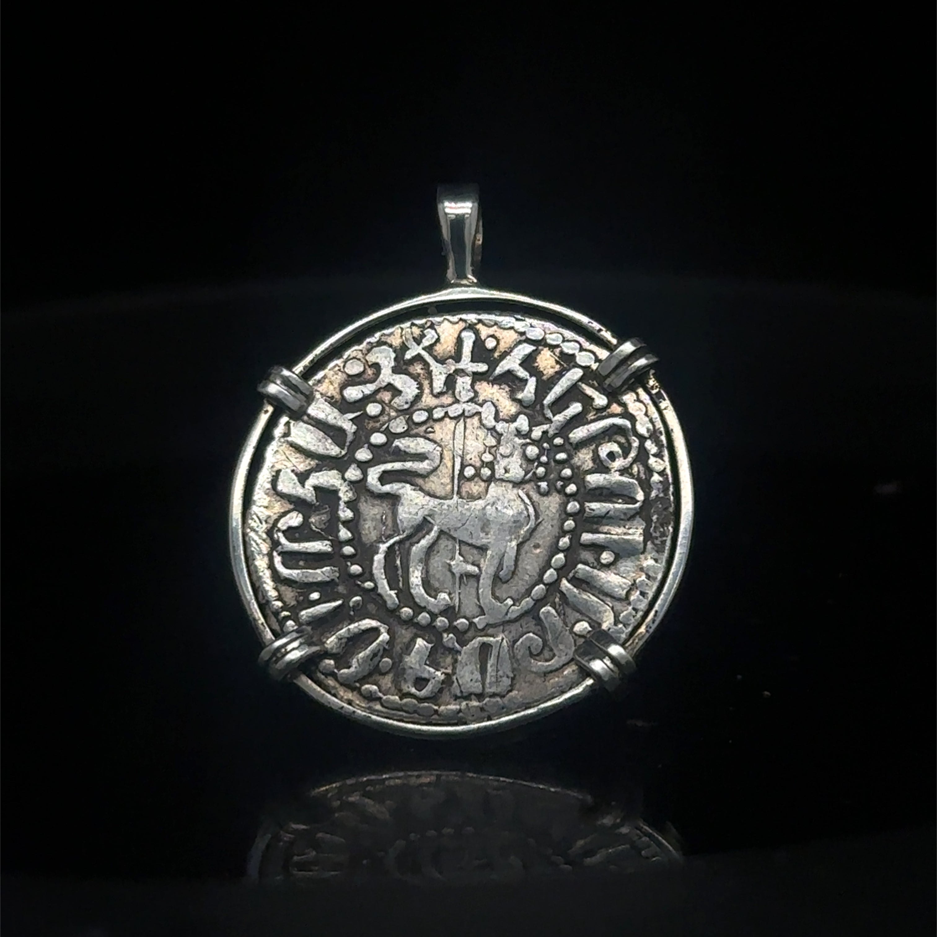 Medieval Christian lion and cross coin in sterling silver