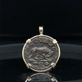 Ancient Roman 3rd century She Wolf Coin in 14k yellow gold filled pendant