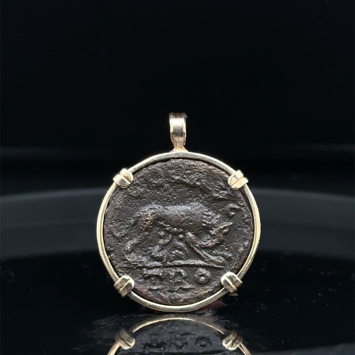 Ancient Roman 3rd century She Wolf Coin in 14k yellow gold filled pendant