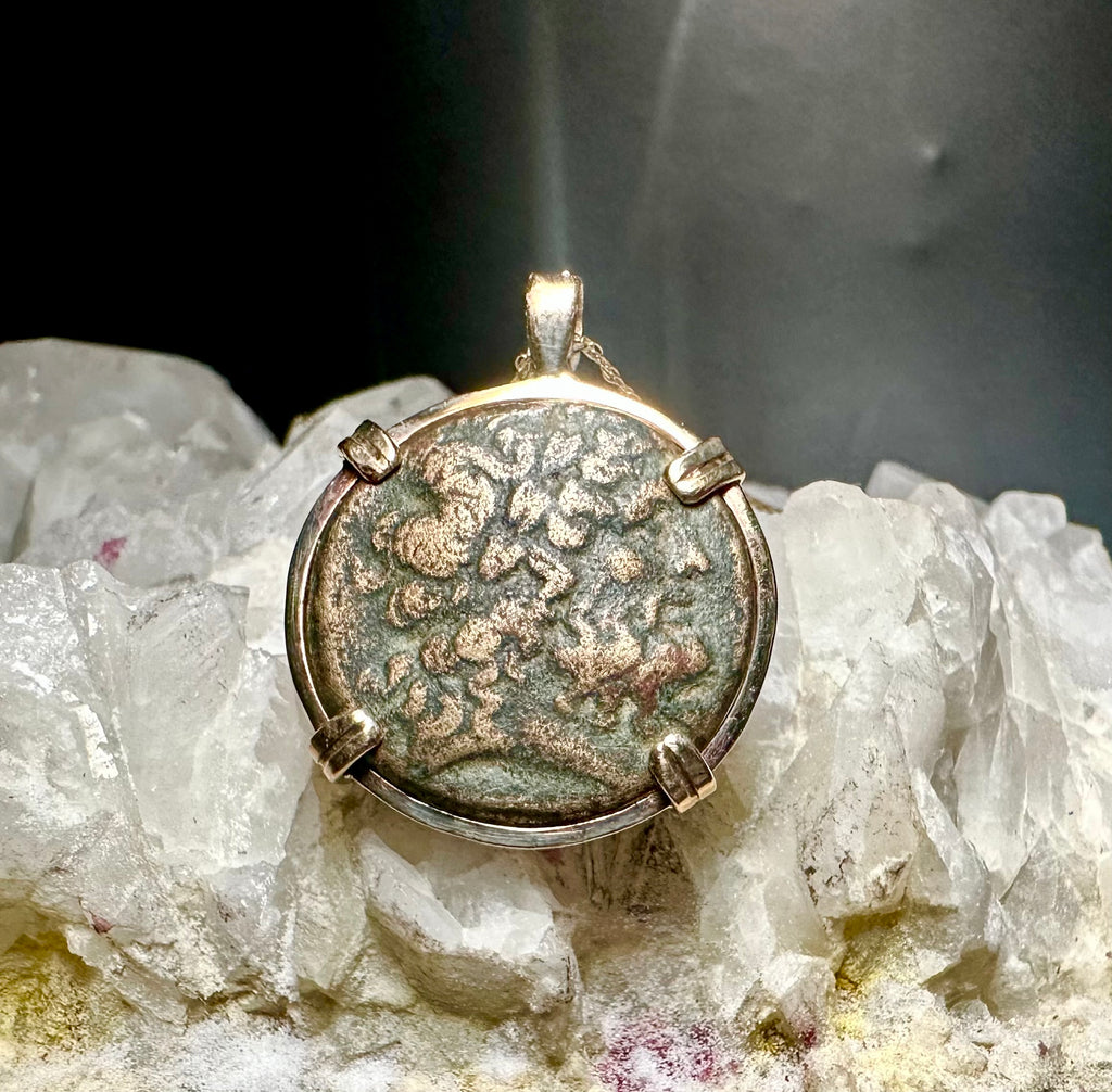 Ancient Egyptian Zeus Ammon and Eagle coin in 14k yellow gold filled pendant