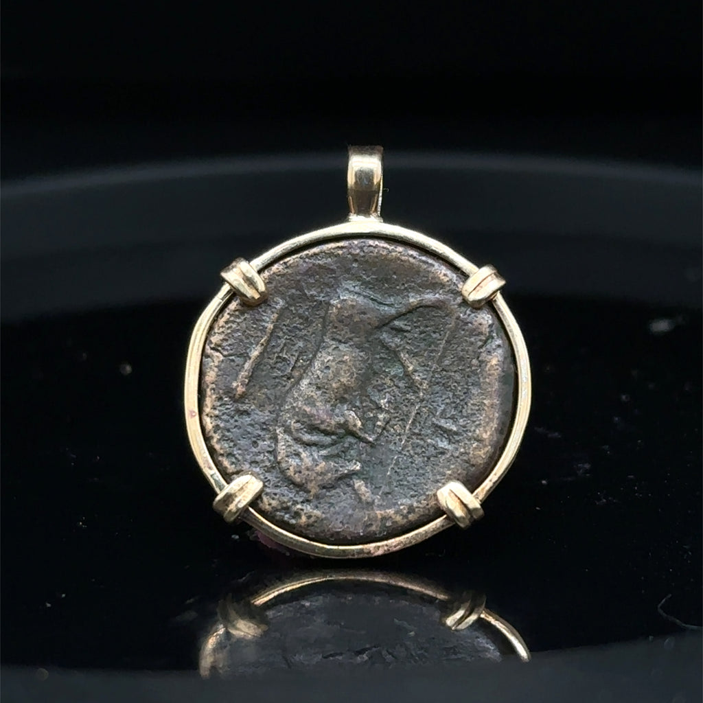 Ancient Sicily Persephone and Bull coin in 14k yellow gold filled pendant