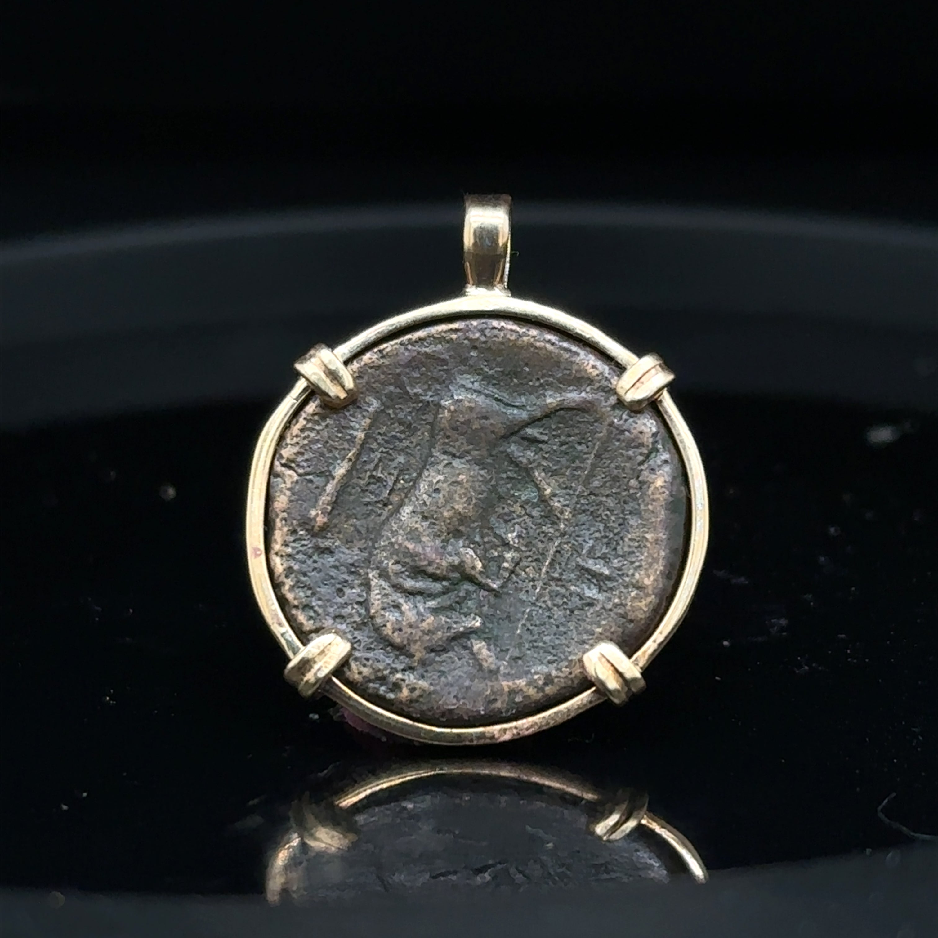 Ancient Sicily Persephone and Bull coin in 14k yellow gold filled pendant