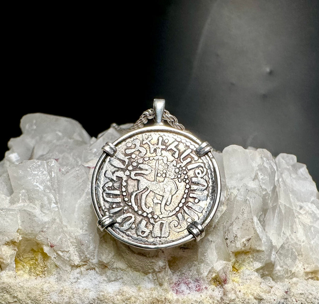 Medieval Christian lion and cross coin in sterling silver
