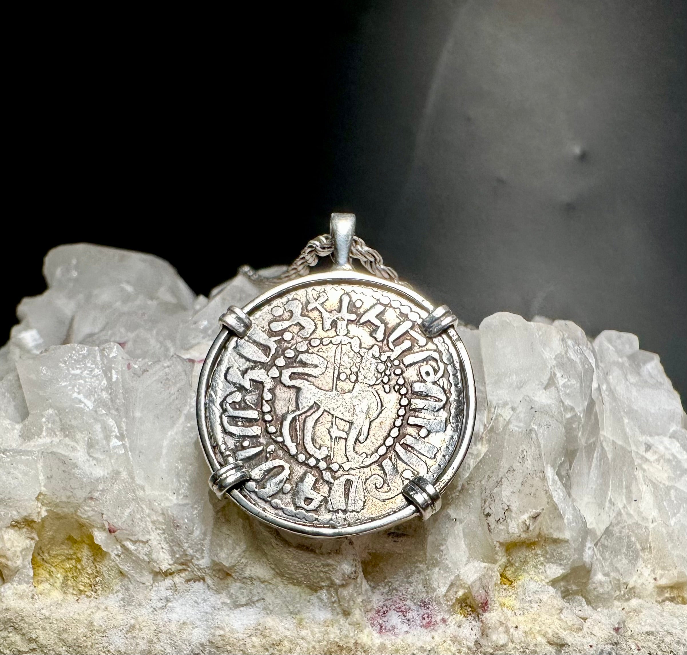 Medieval Christian lion and cross coin in sterling silver