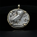 Ancient Greek Athena and Owl silver Tetradrachm in solid 14k yellow gold pendant