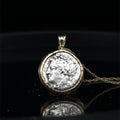 Ancient Greek Apollo and Lion silver coin in solid 14k yellow gold bezel