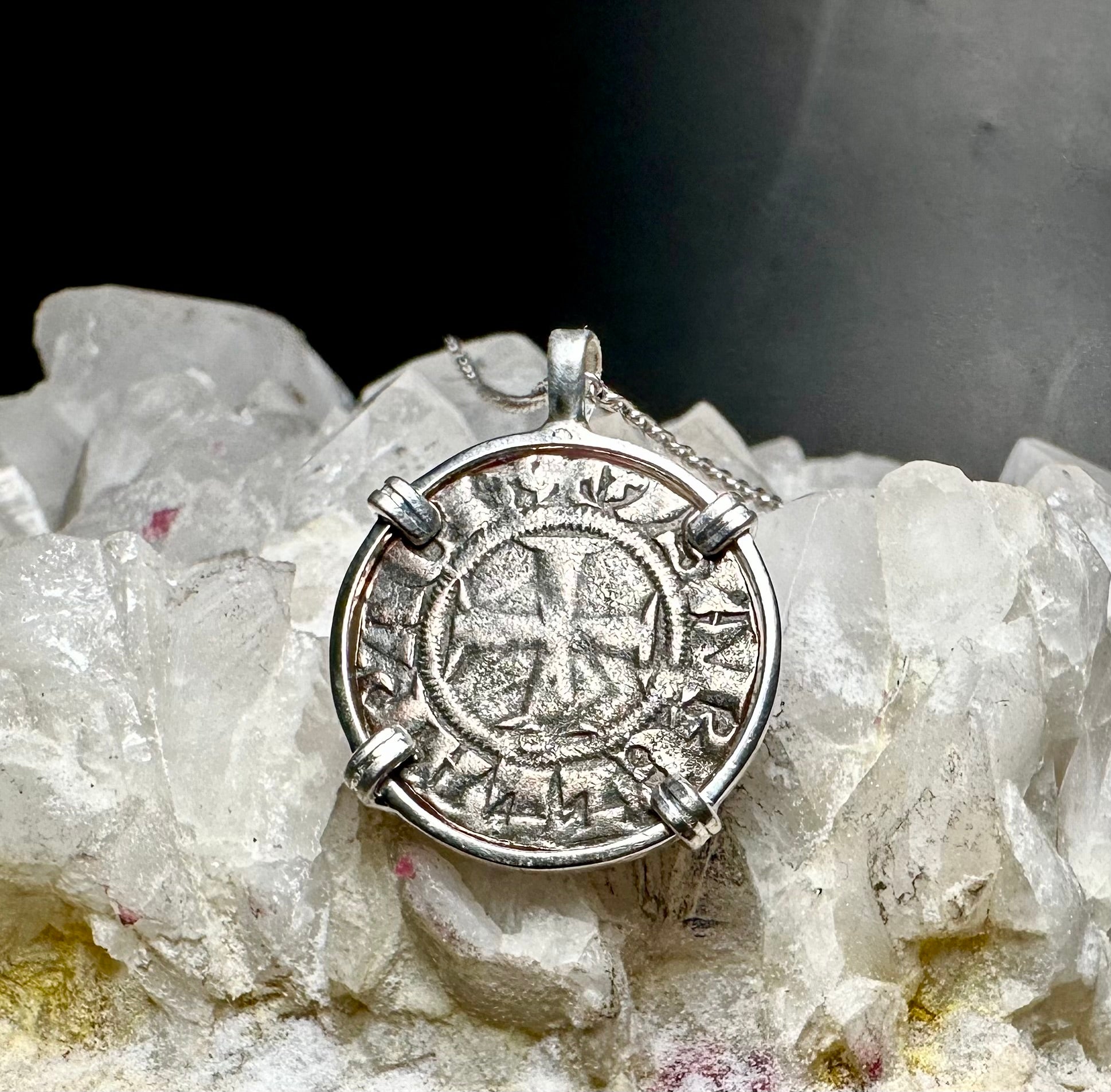 13th century Christian crusades coin in sterling silver
