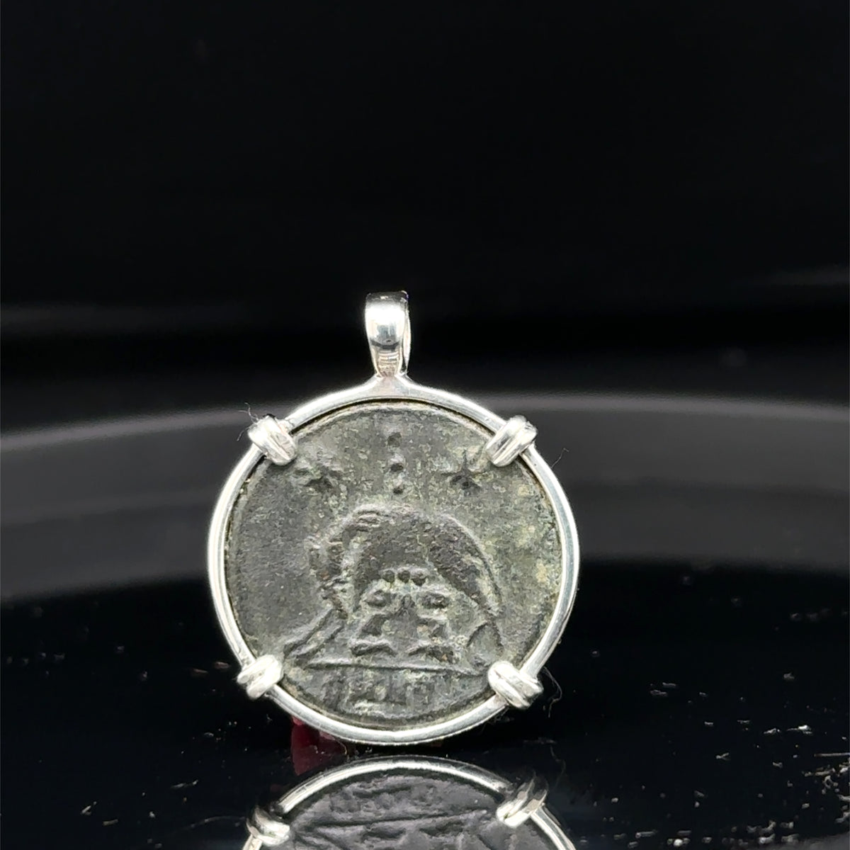 Ancient Roman She-Wolf coin in sterling silver pendant
