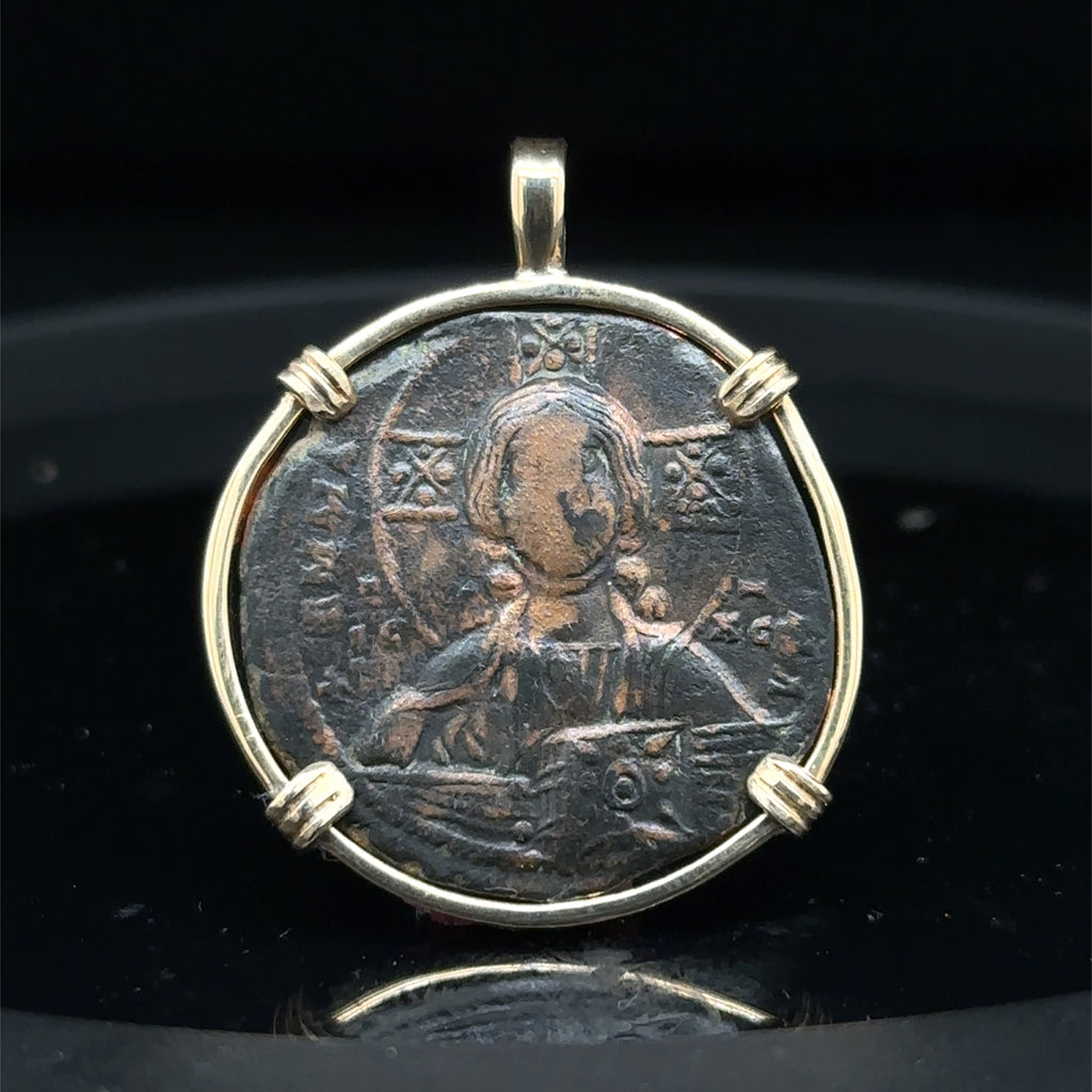 10th century Byzantine Jesus Christ coin in 14k yellow gold filled pendant “Jesus Christ King of Kings”