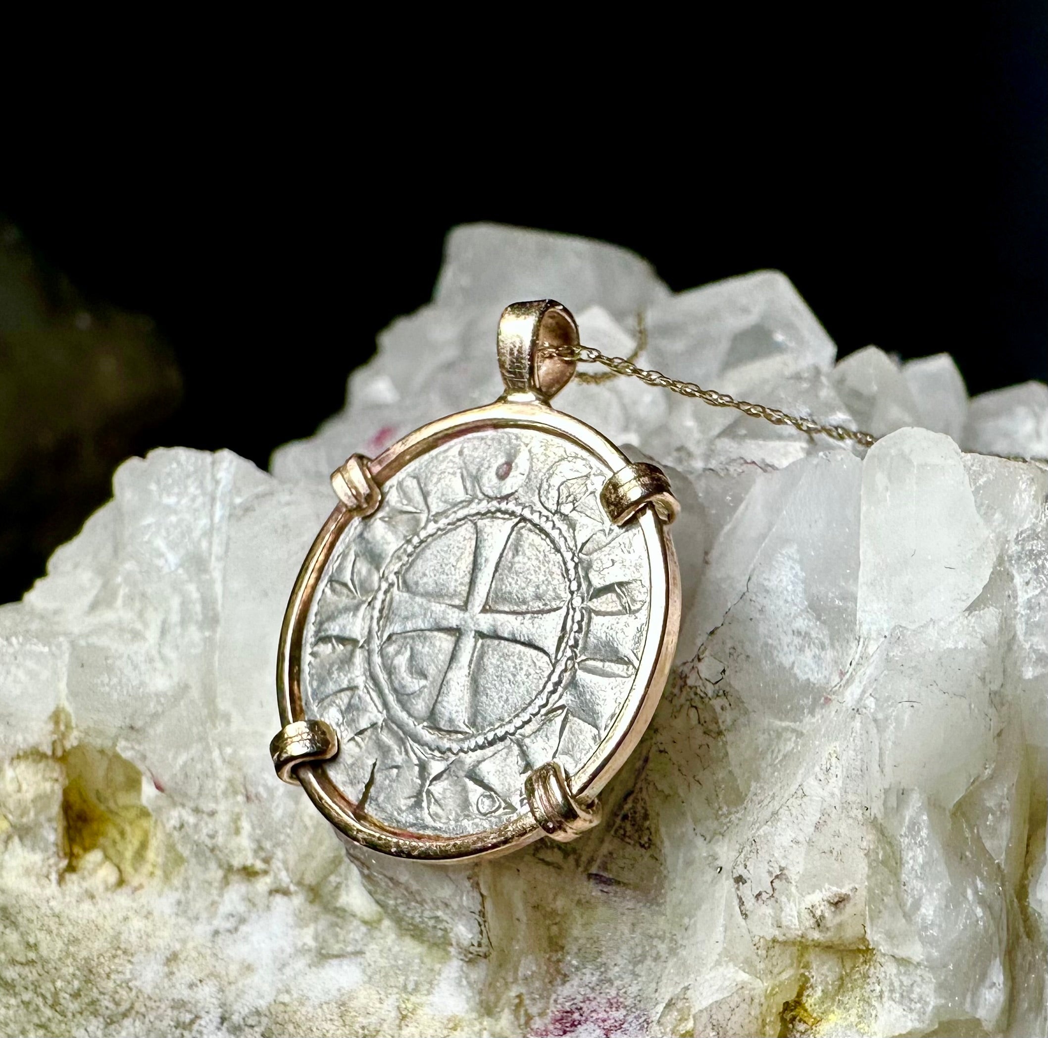 12th century Templar Christian Crusader Coin in 14k yellow gold filled pendant