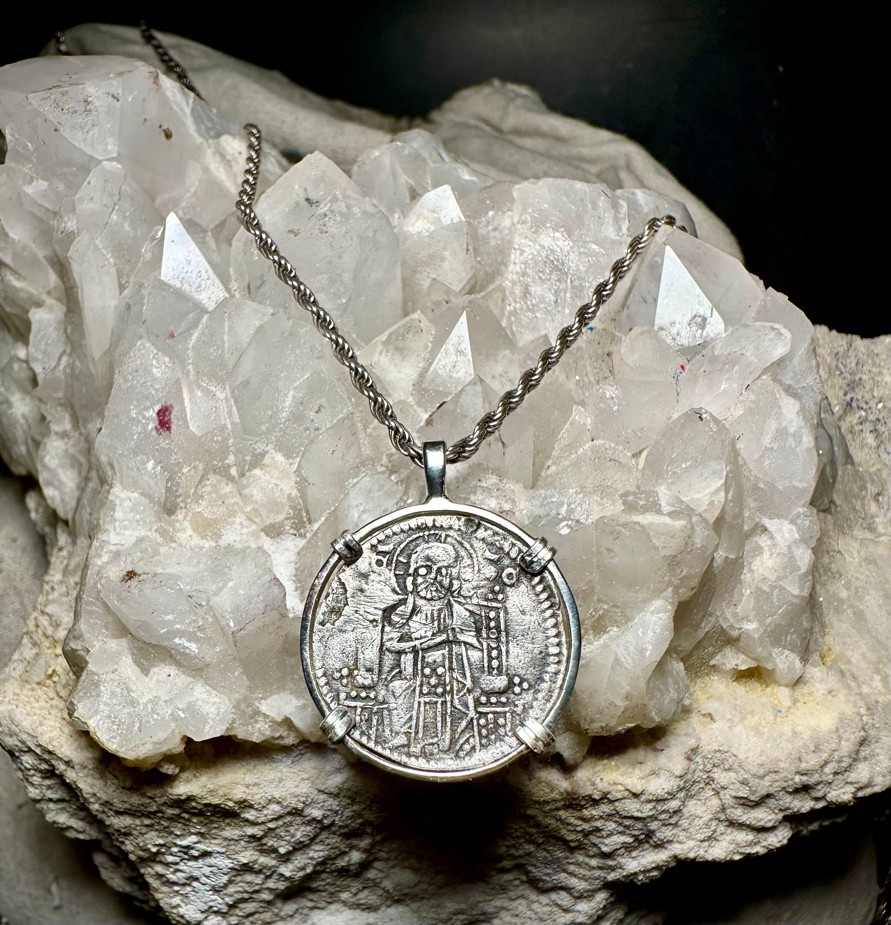 Medieval Jesus Christ and St Mark Italian silver coin in sterling silver