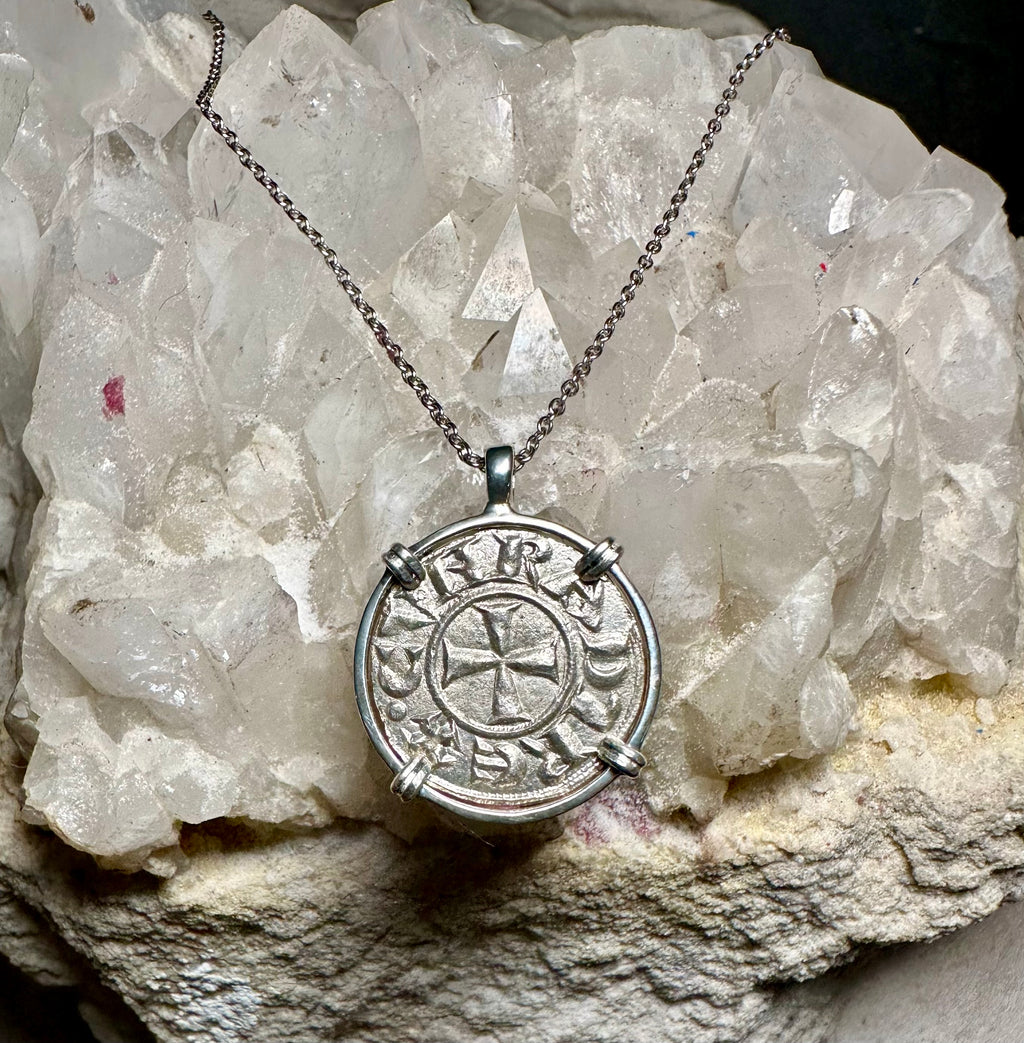 12th century Italian Christian crusader coin in sterling silver pendant