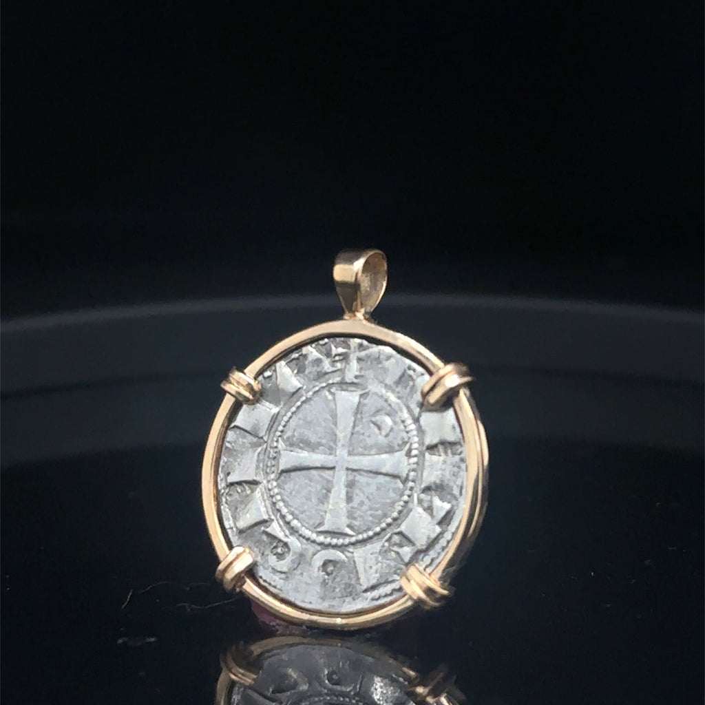 Medieval 12th century Templar Christian Crusader Coin in 14k yellow gold filled pendant