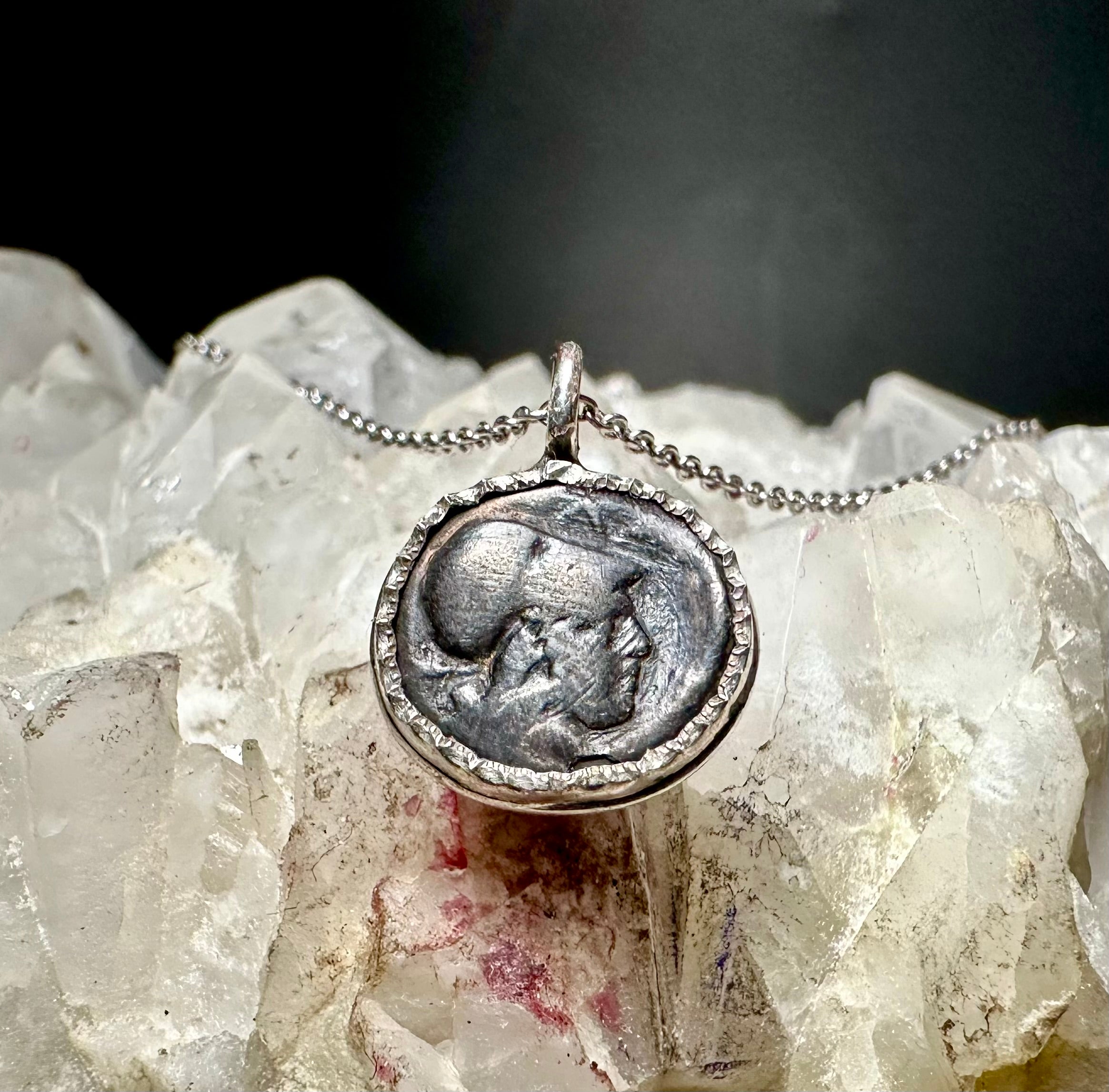 Ancient Greek silver Athena coin in sterling silver bezel