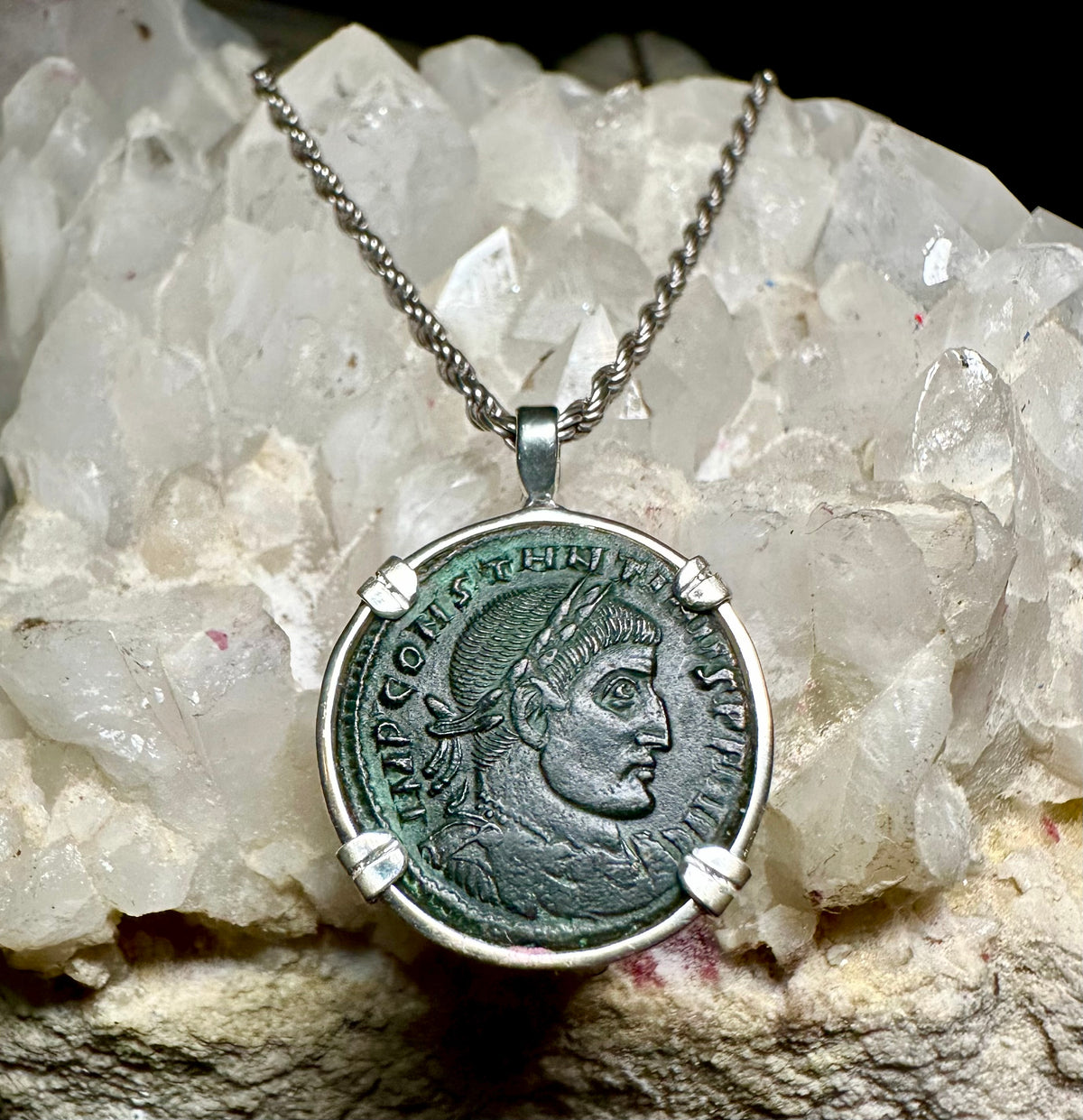 Ancient Roman Constantine The Great coin in sterling silver pendant