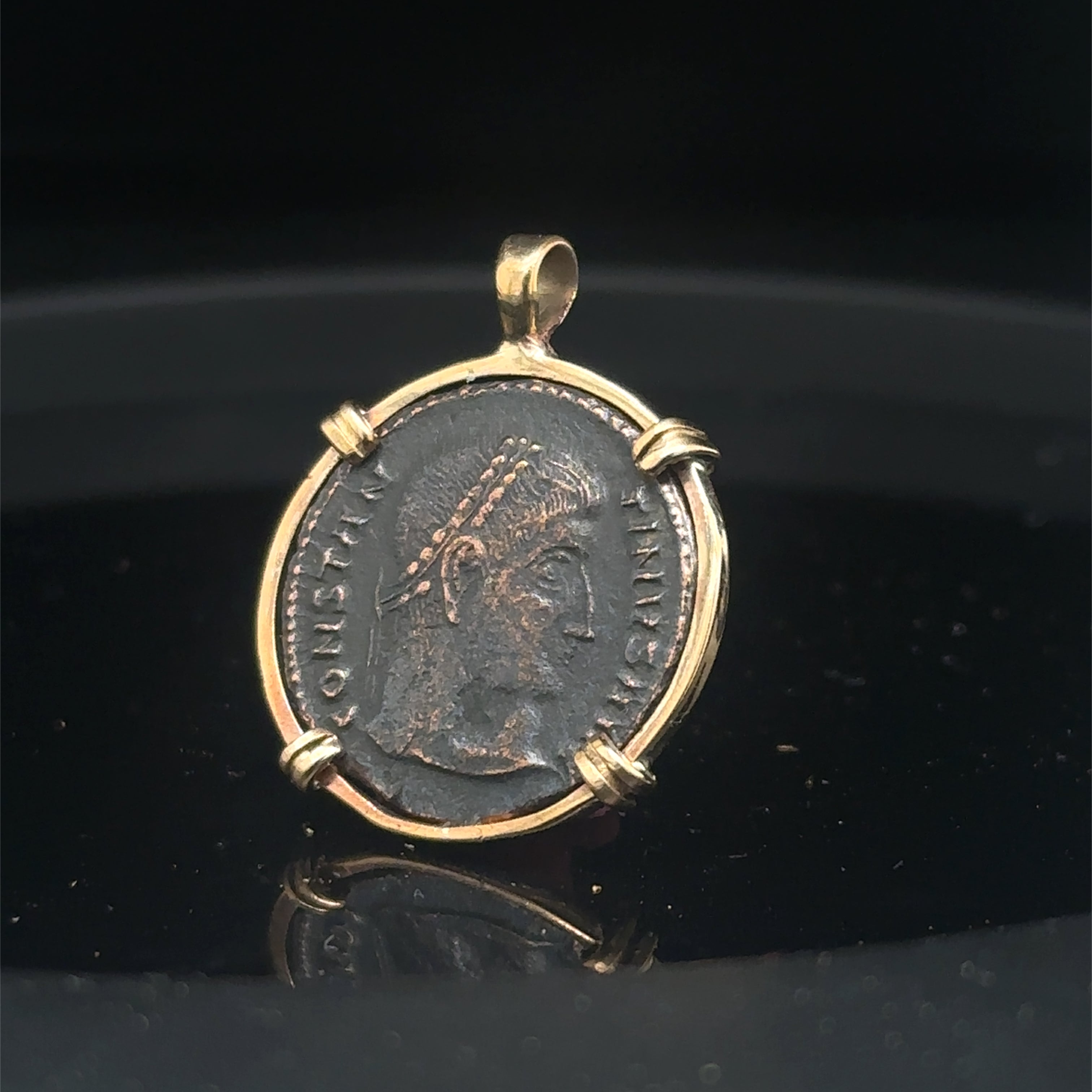 Ancient Roman Constantine The Great coin in 14k yellow gold filled pendant