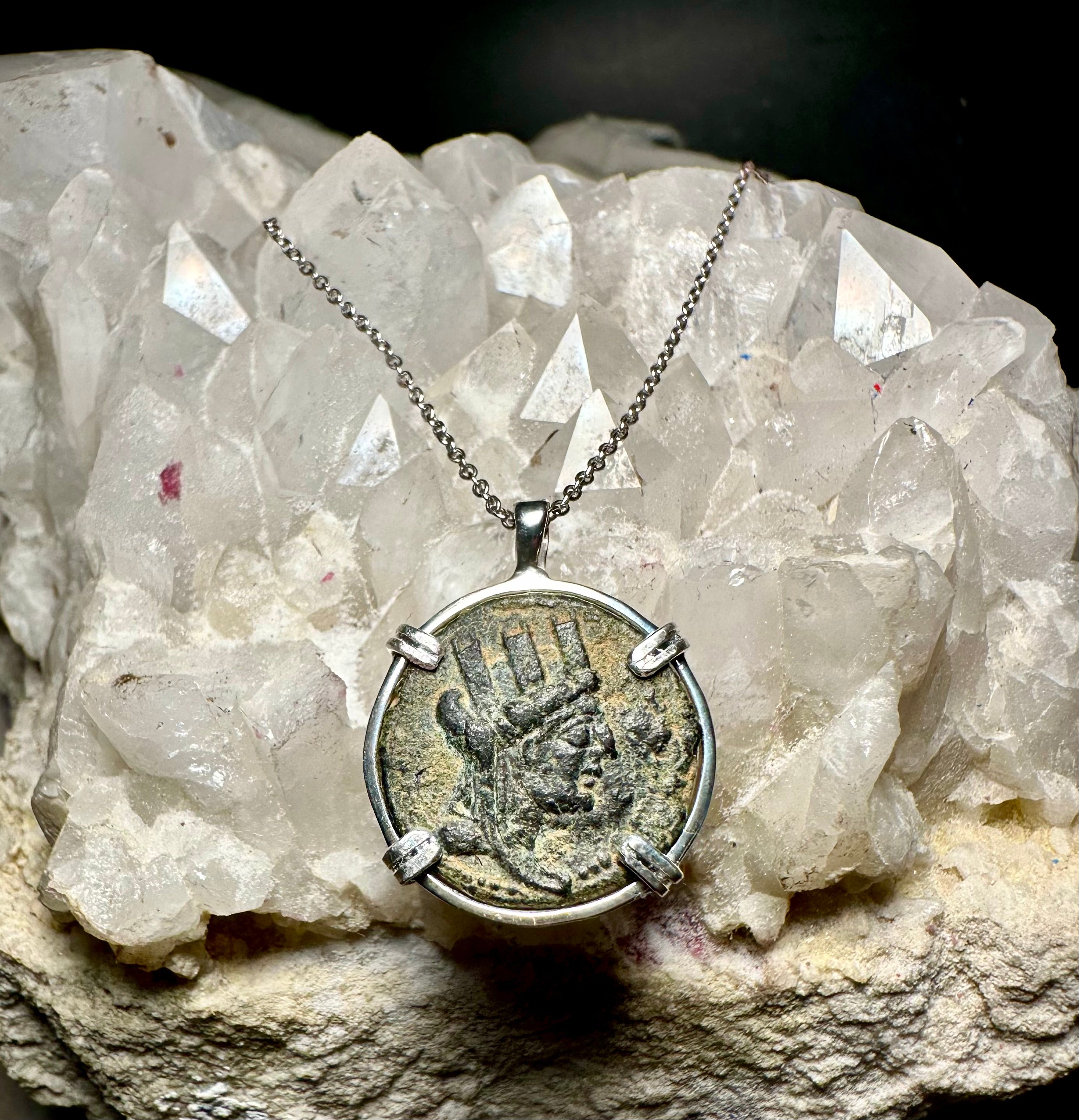 Ancient Greek Tyche (goddess of luck) and Athena coin in sterling silver