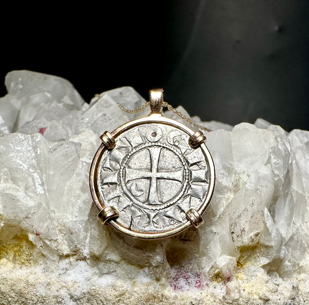 12th century Templar Christian Crusader Coin in 14k yellow gold filled pendant