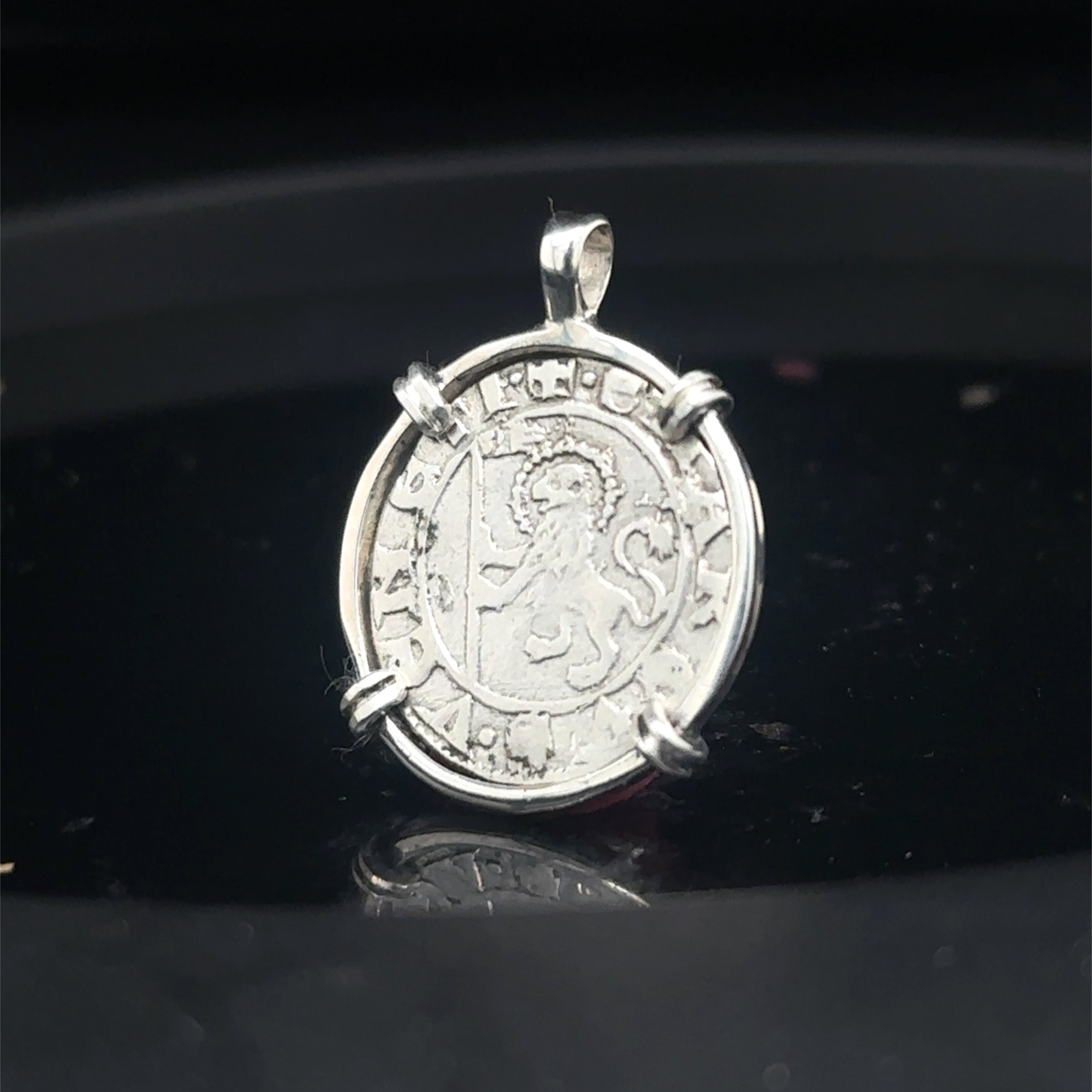 14th Century Christian Lion of St Mark coin in sterling silver pendant