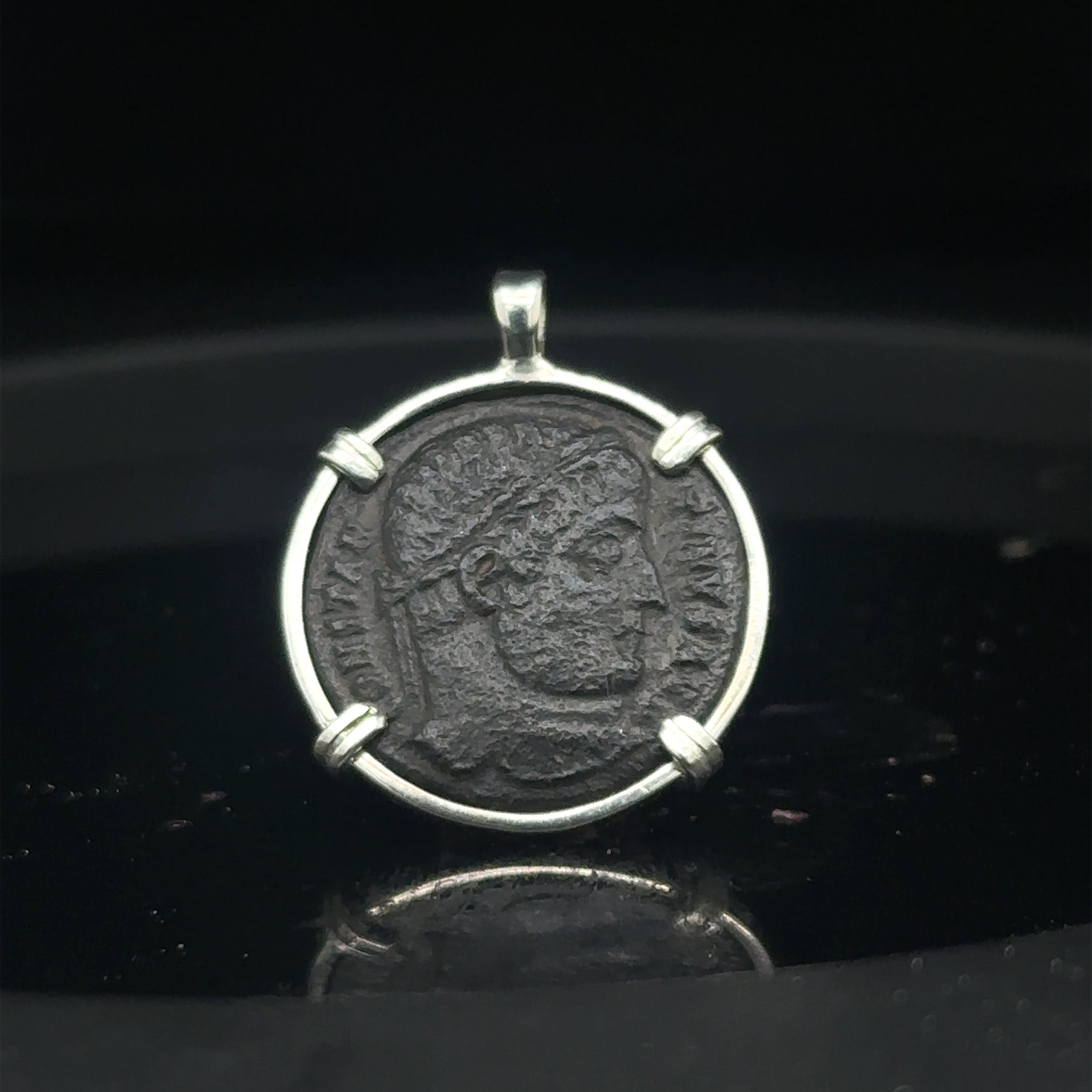 Constantine the Great ancient Roman coin in sterling silver pendant